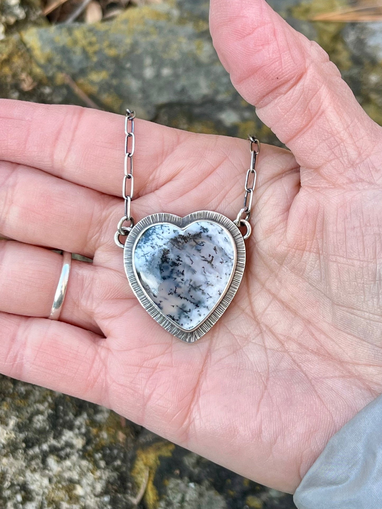 Dendritic Opalized Agate Heart Necklace