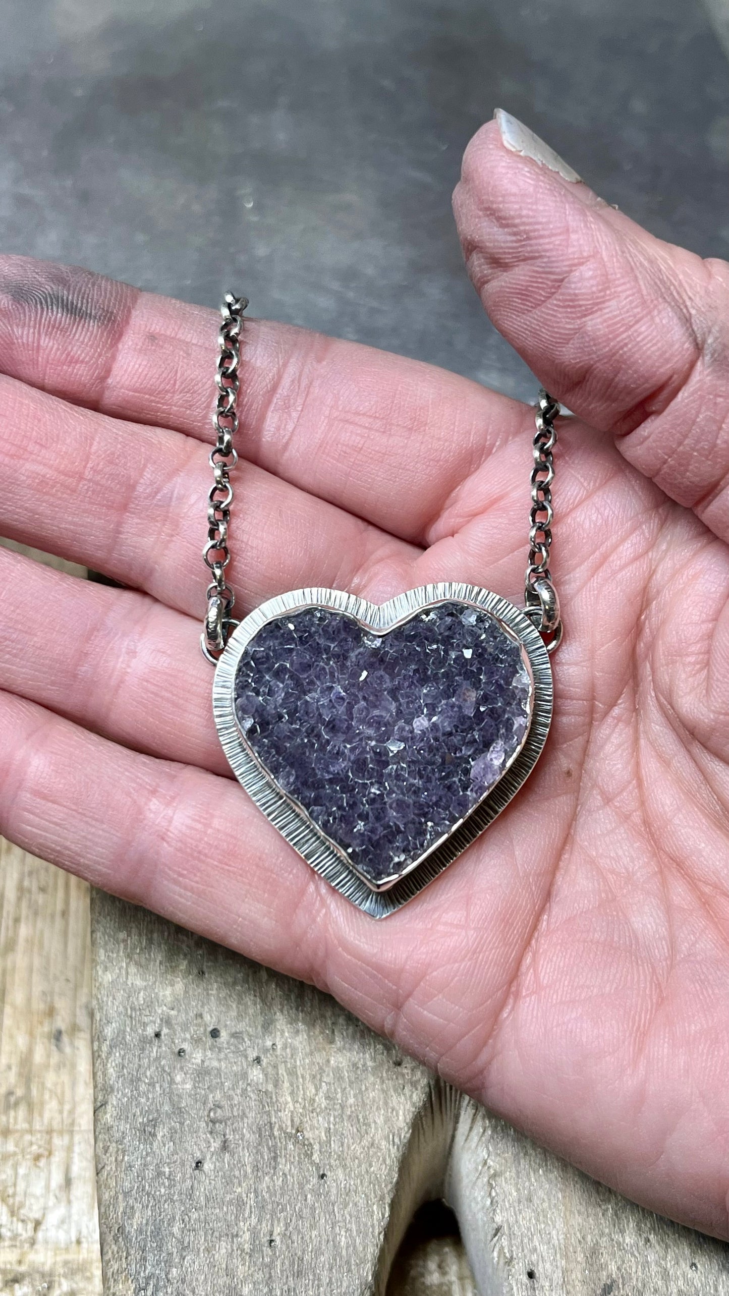 Amethyst Drusy Heart Necklace