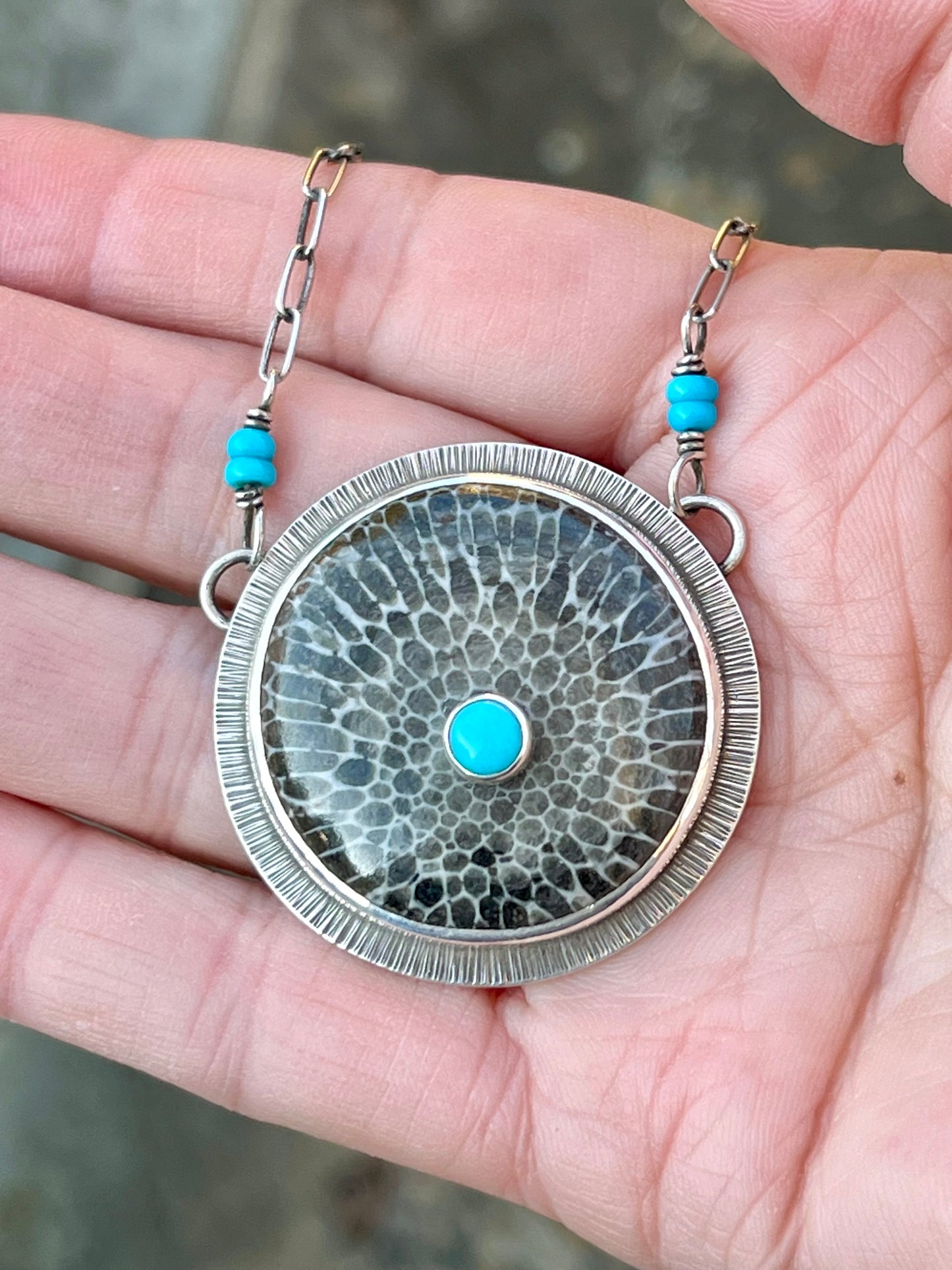 Fossil Black Coral with Sleeping Beauty Turquoise Necklace