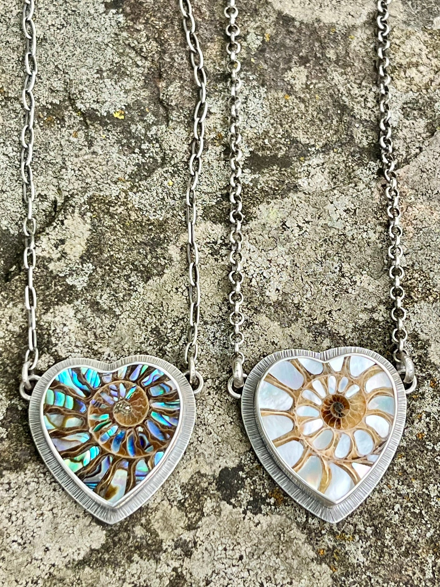 Ammonite Heart with Abalone Inlay Necklace