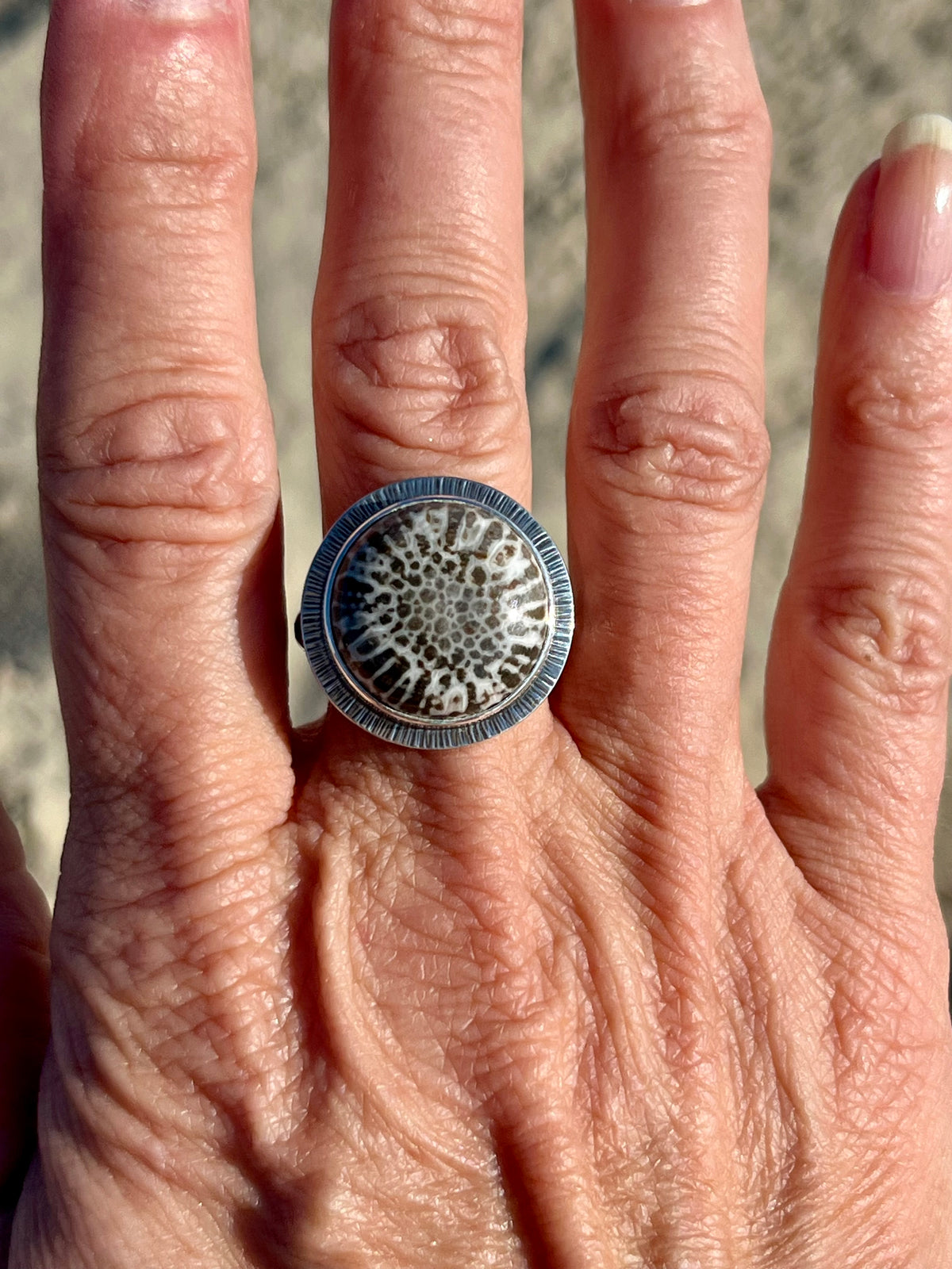 Black Fossil Coral Ring