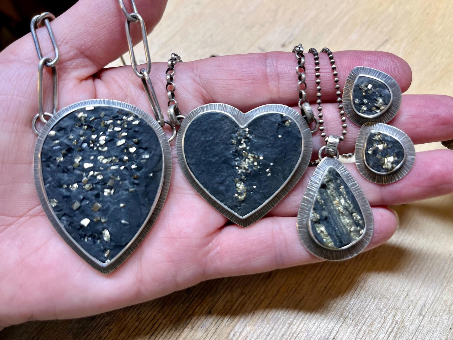 Pyrite in Slate Heart Necklace