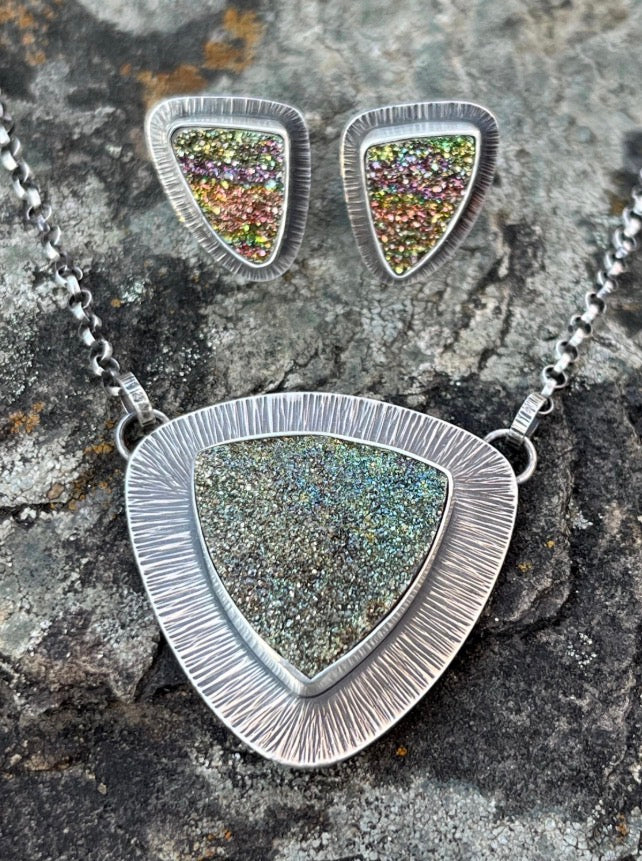 Rainbow Pyrite Drusy Earrings