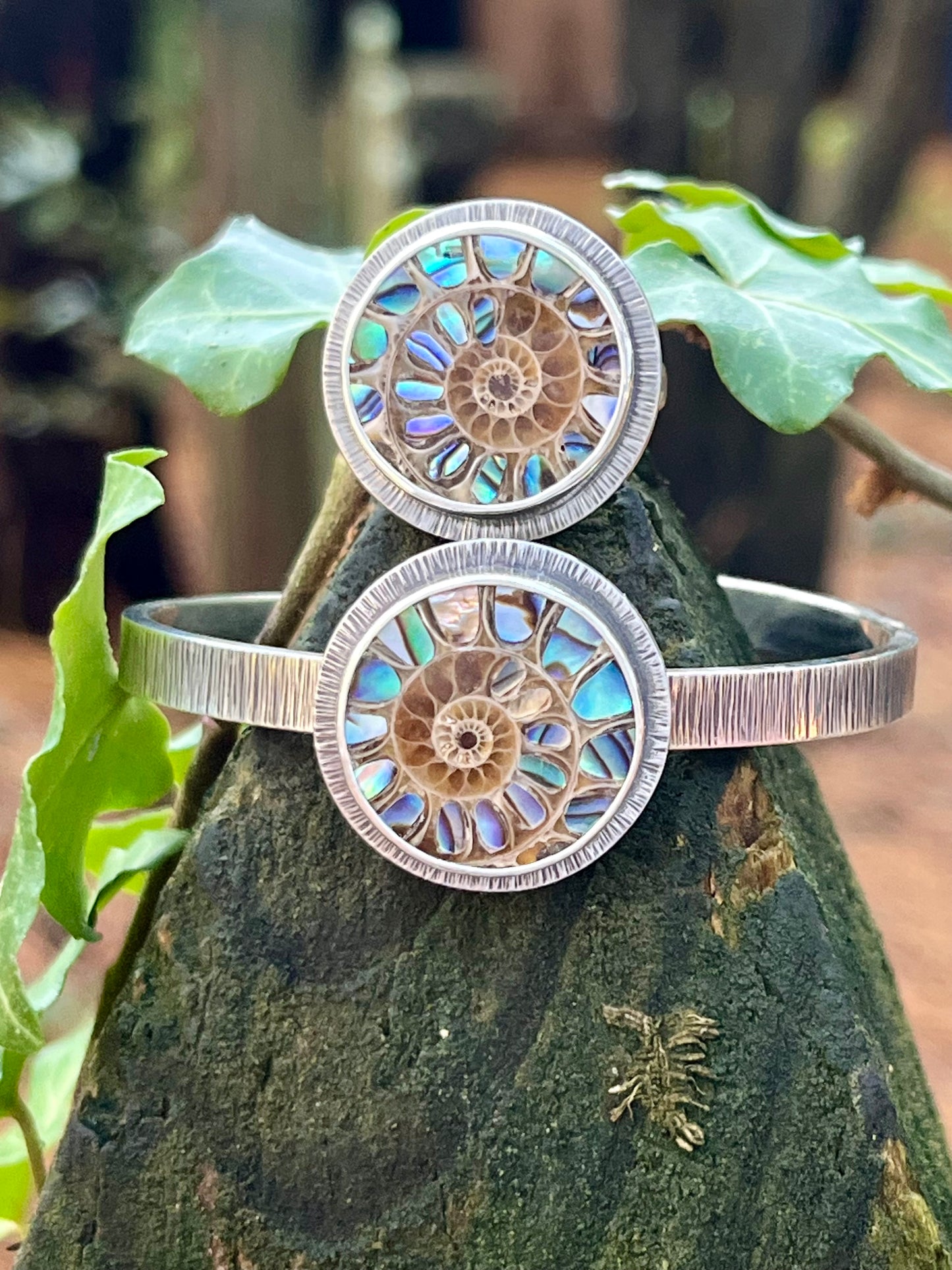 Ammonite with Abalone Inlay Cuff