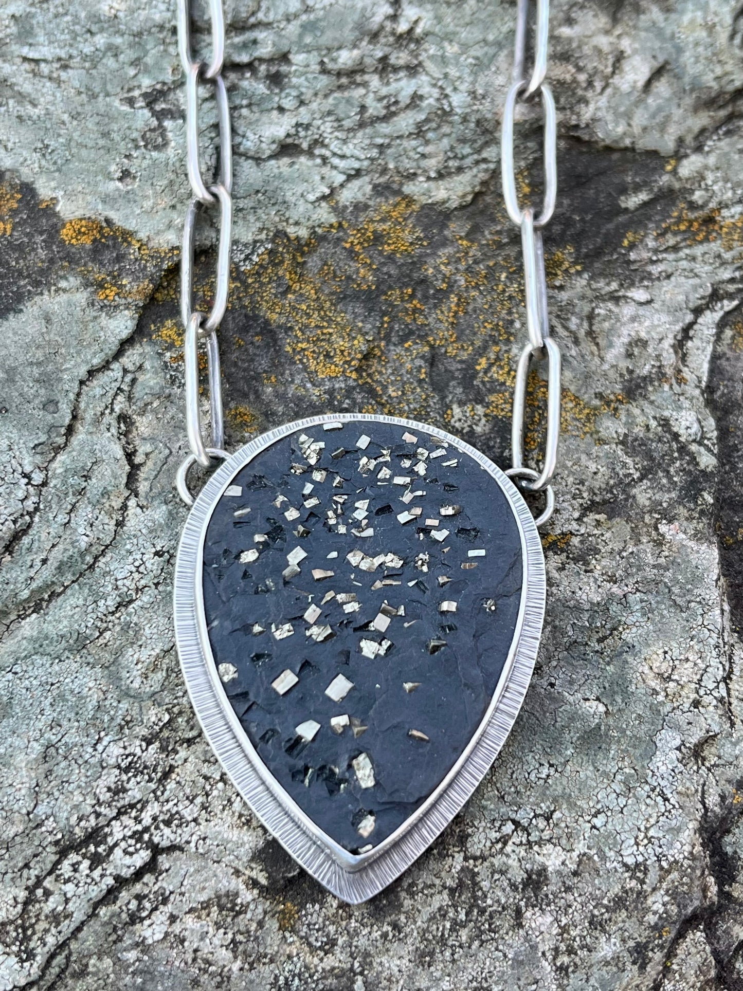 Pyrite Drusy in Slate Necklace