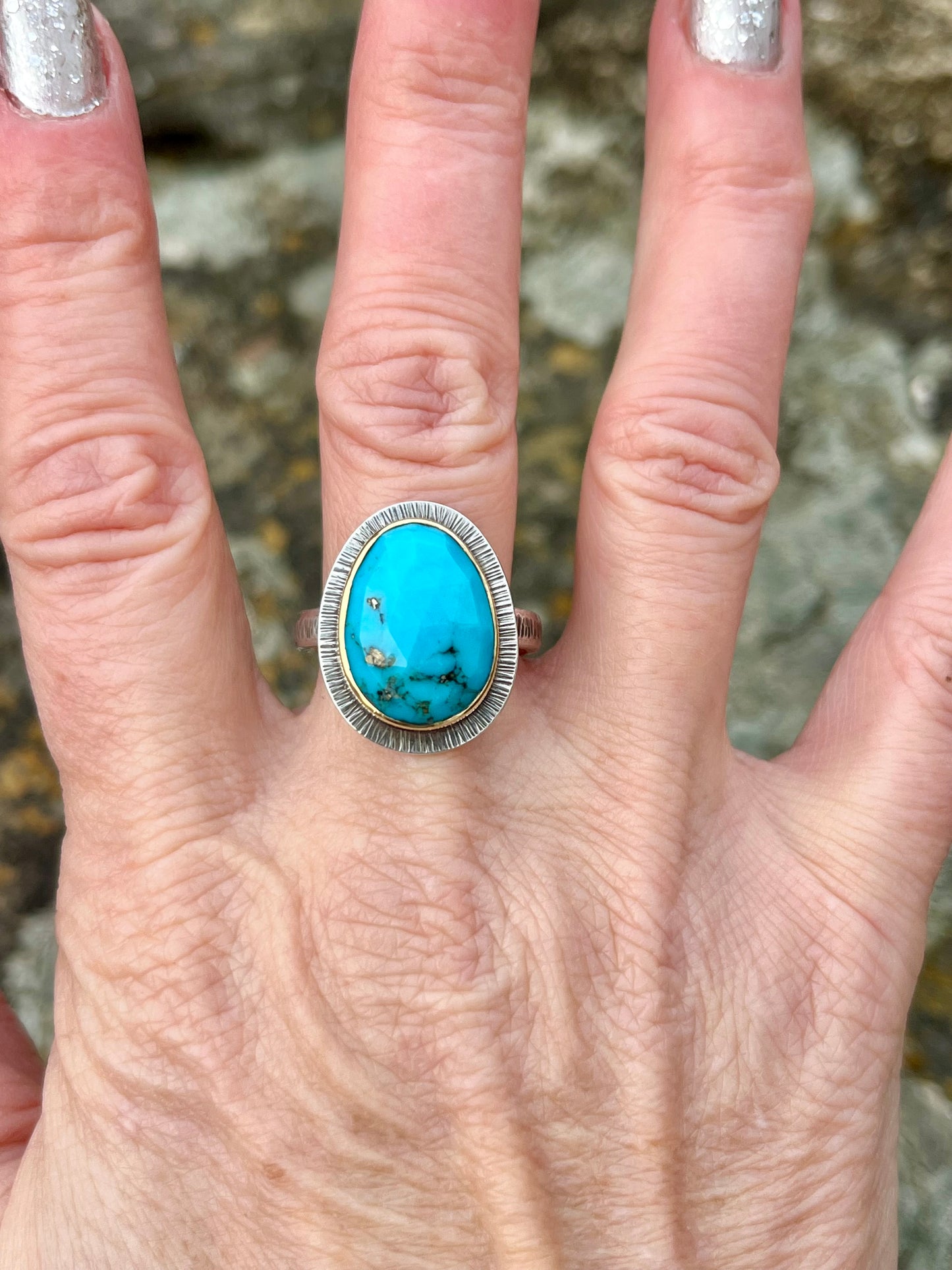 Faceted Morenci Turquoise Ring
