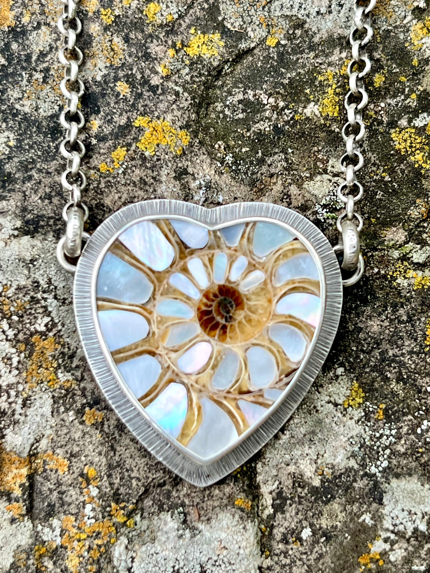 Ammonite Heart with Mother of Pearl Inlay Necklace