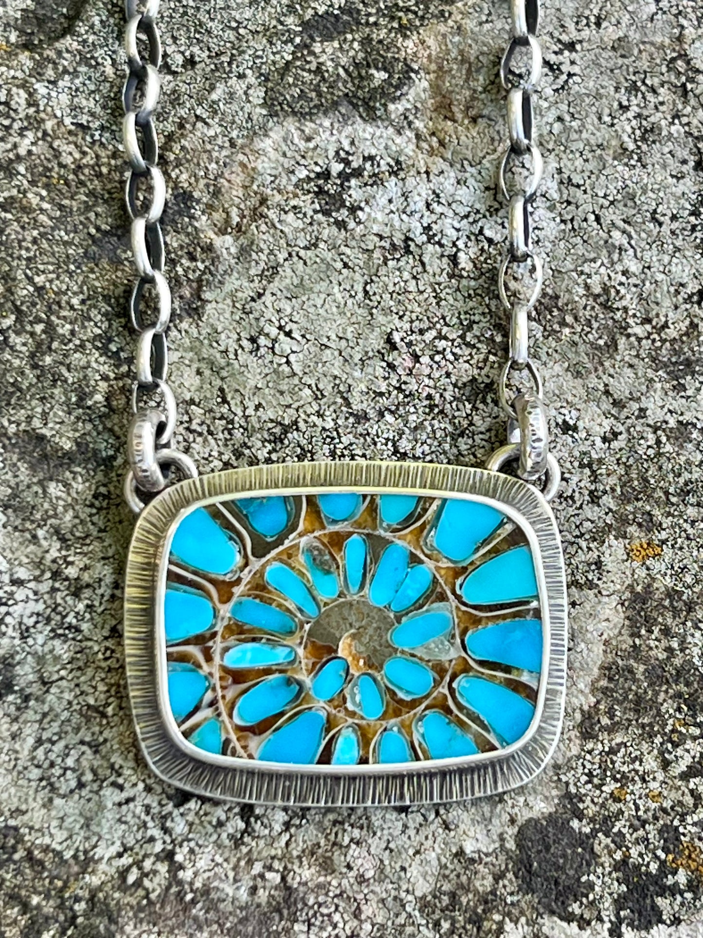 Ammonite with Turquoise Inlay Necklace