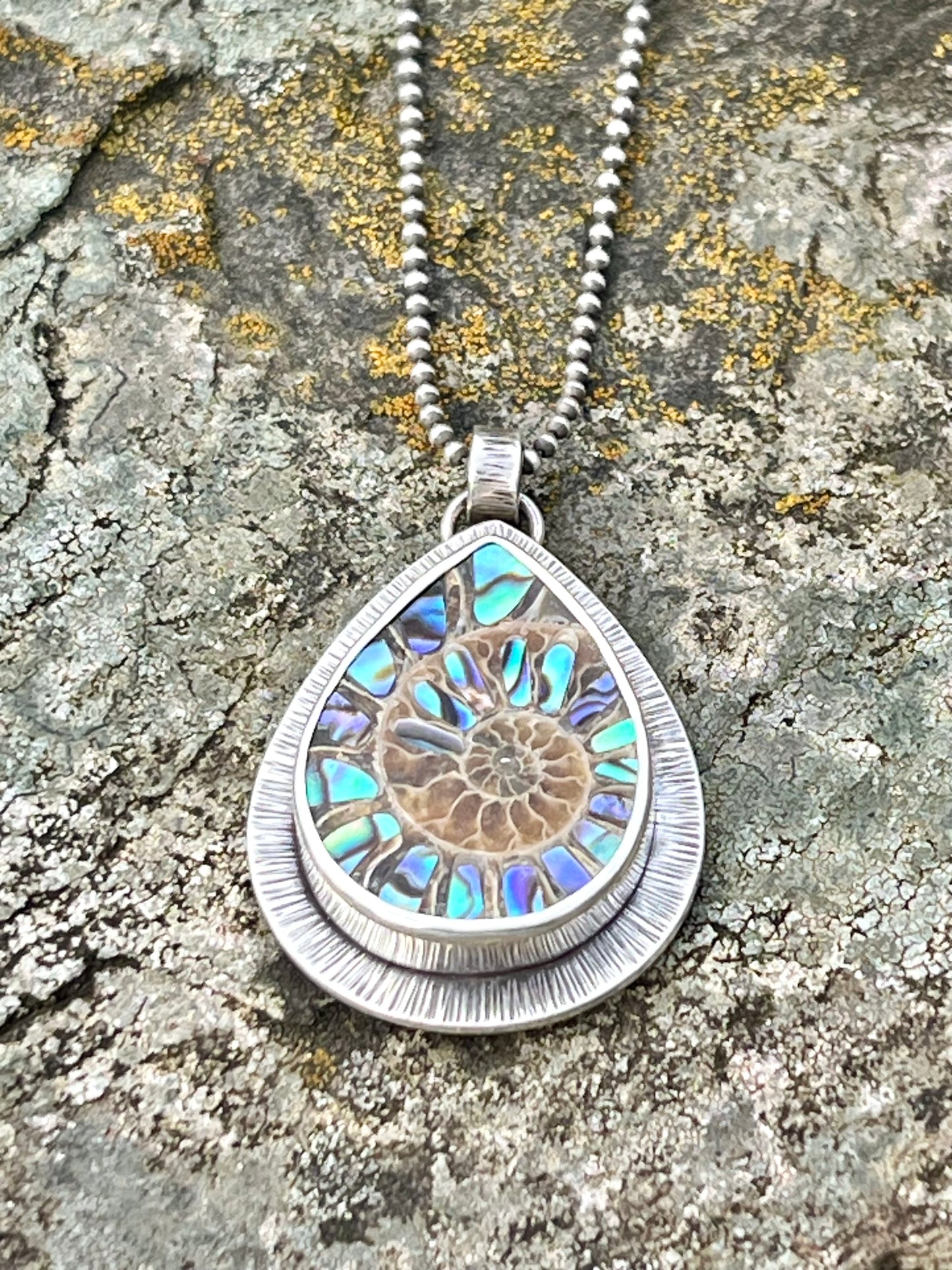 Ammonite with Abalone Inlay Necklace