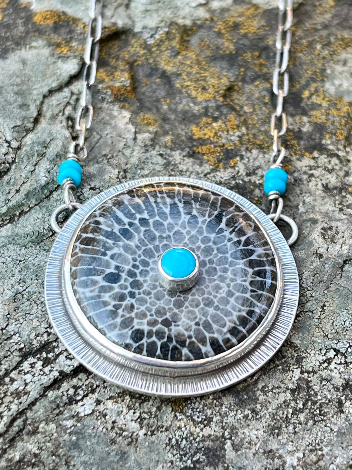 Fossil Black Coral with Sleeping Beauty Turquoise Necklace
