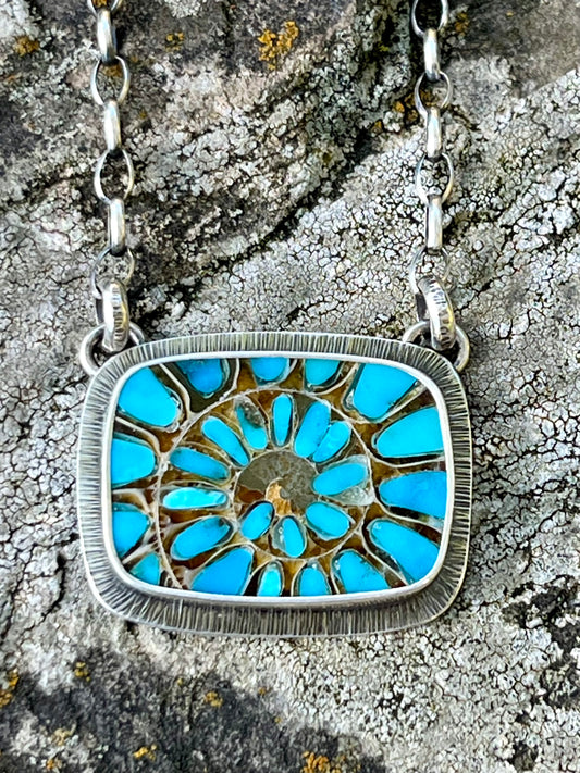 Ammonite with Turquoise Inlay Necklace