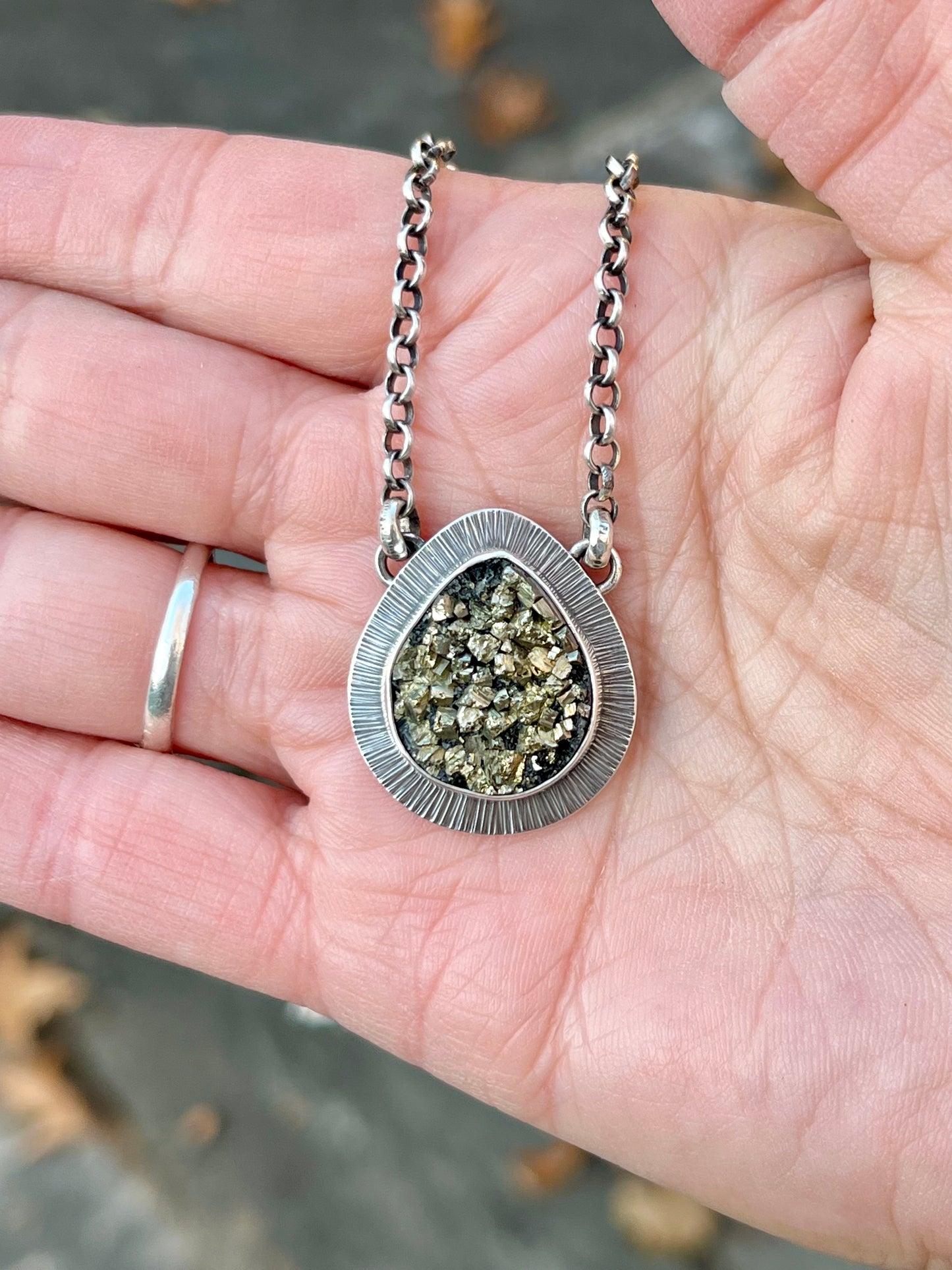 Pyrite Drusy in Basalt Necklace