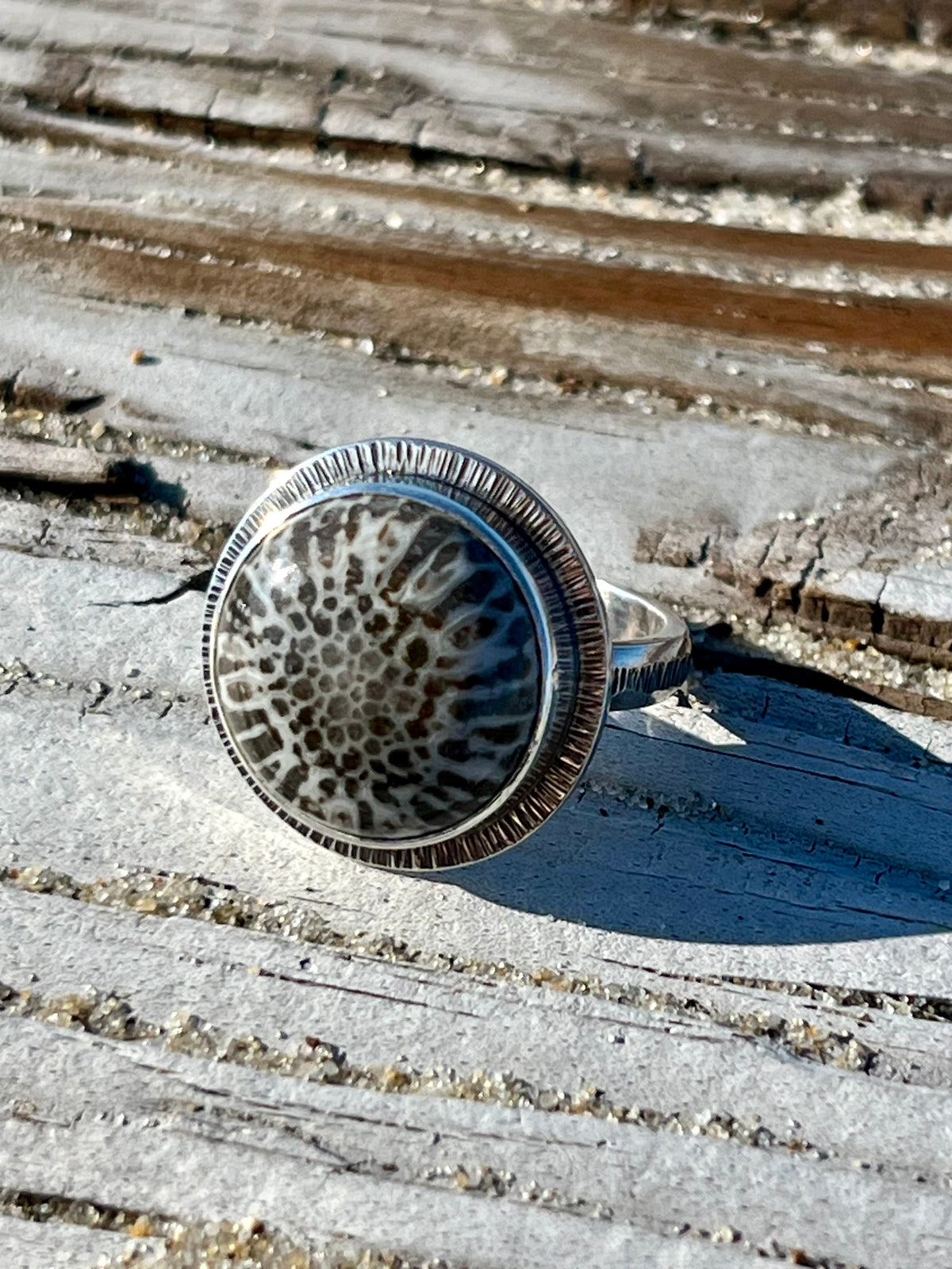 Black Fossil Coral Ring