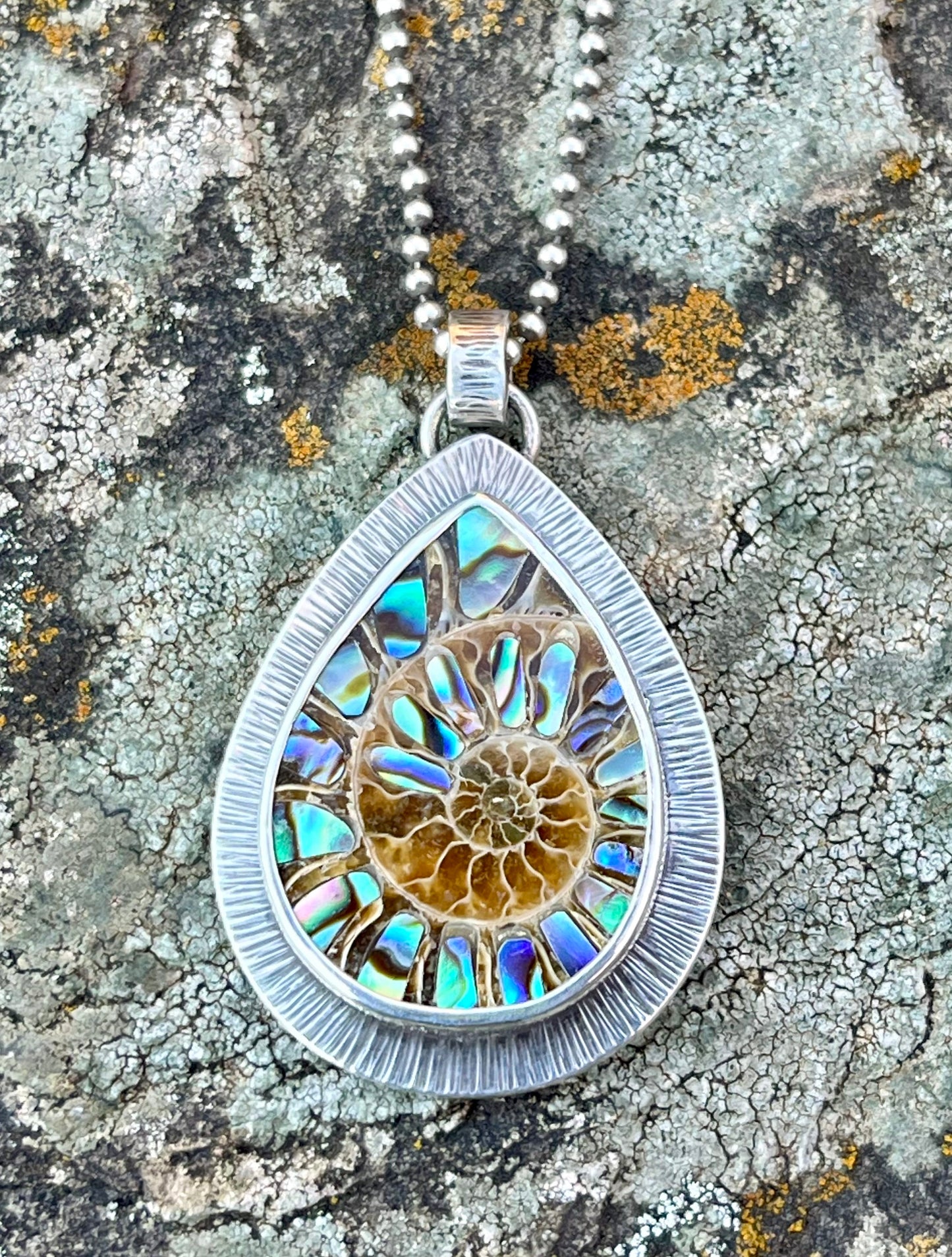 Ammonite with Abalone Inlay Necklace