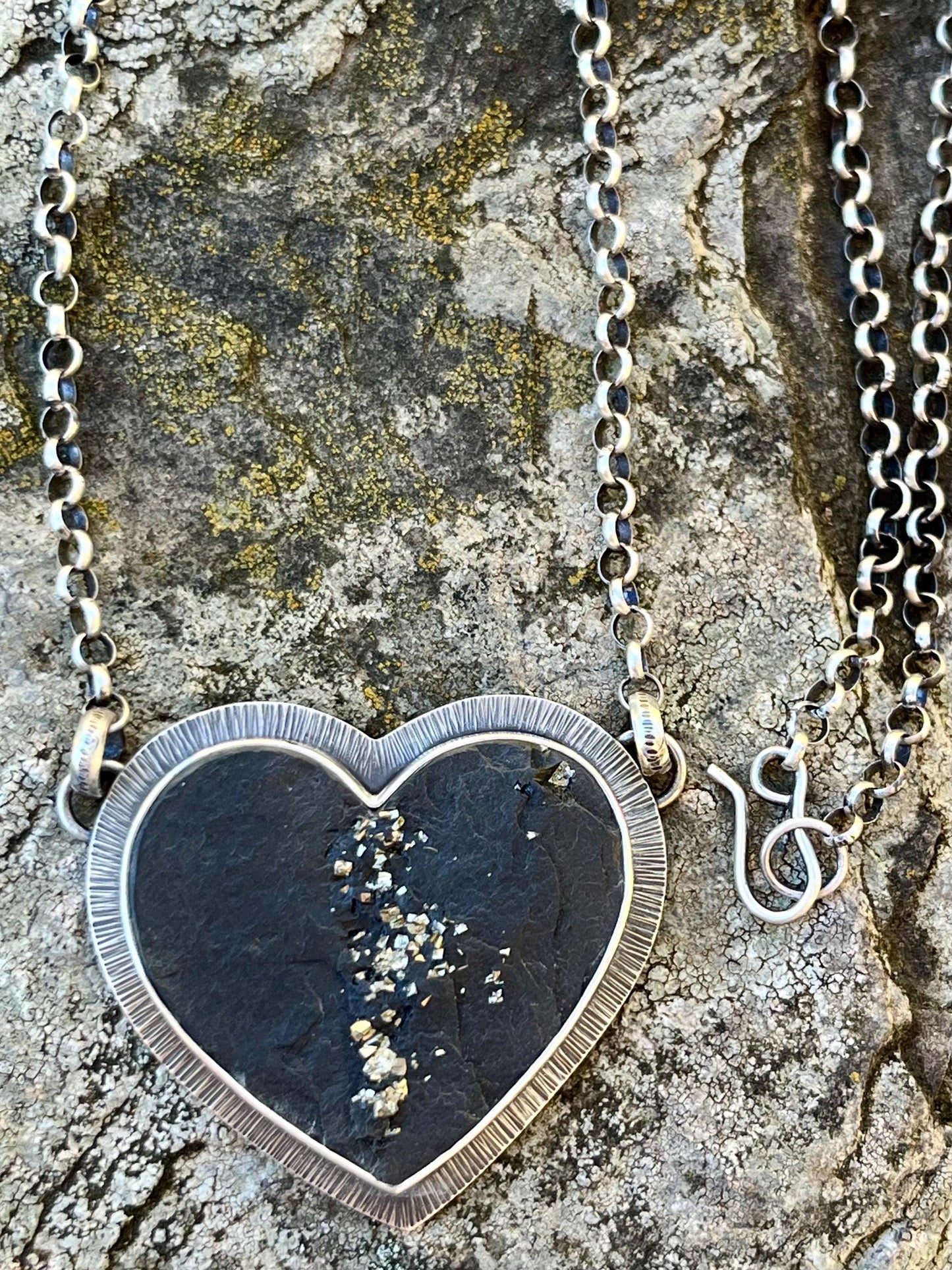 Pyrite in Slate Heart Necklace