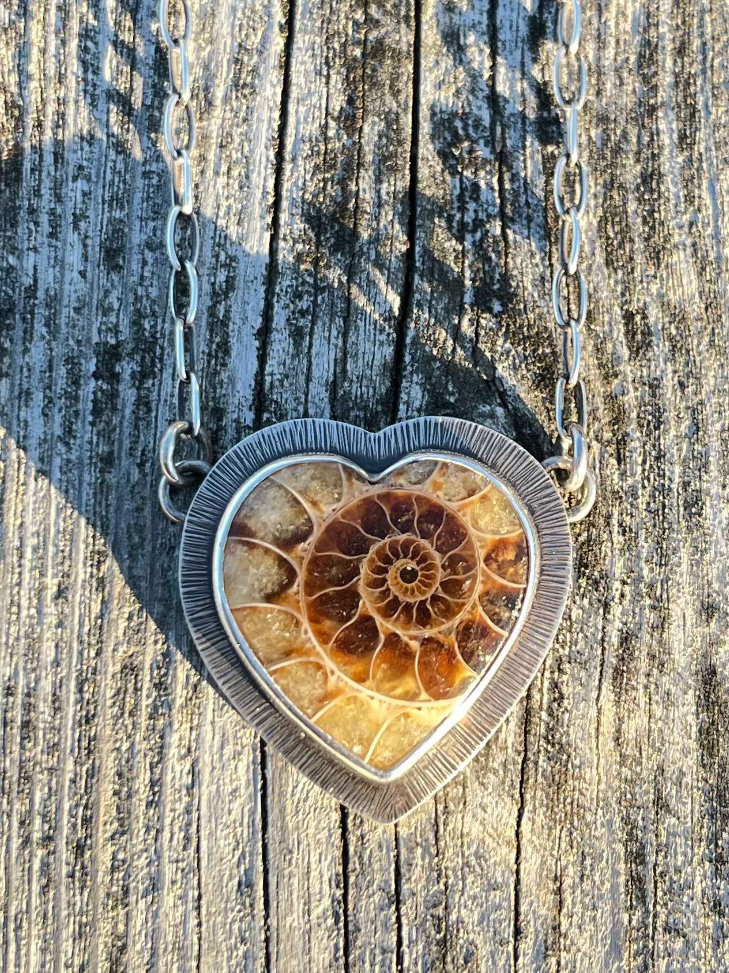 Ammonite Fossil Heart Necklace