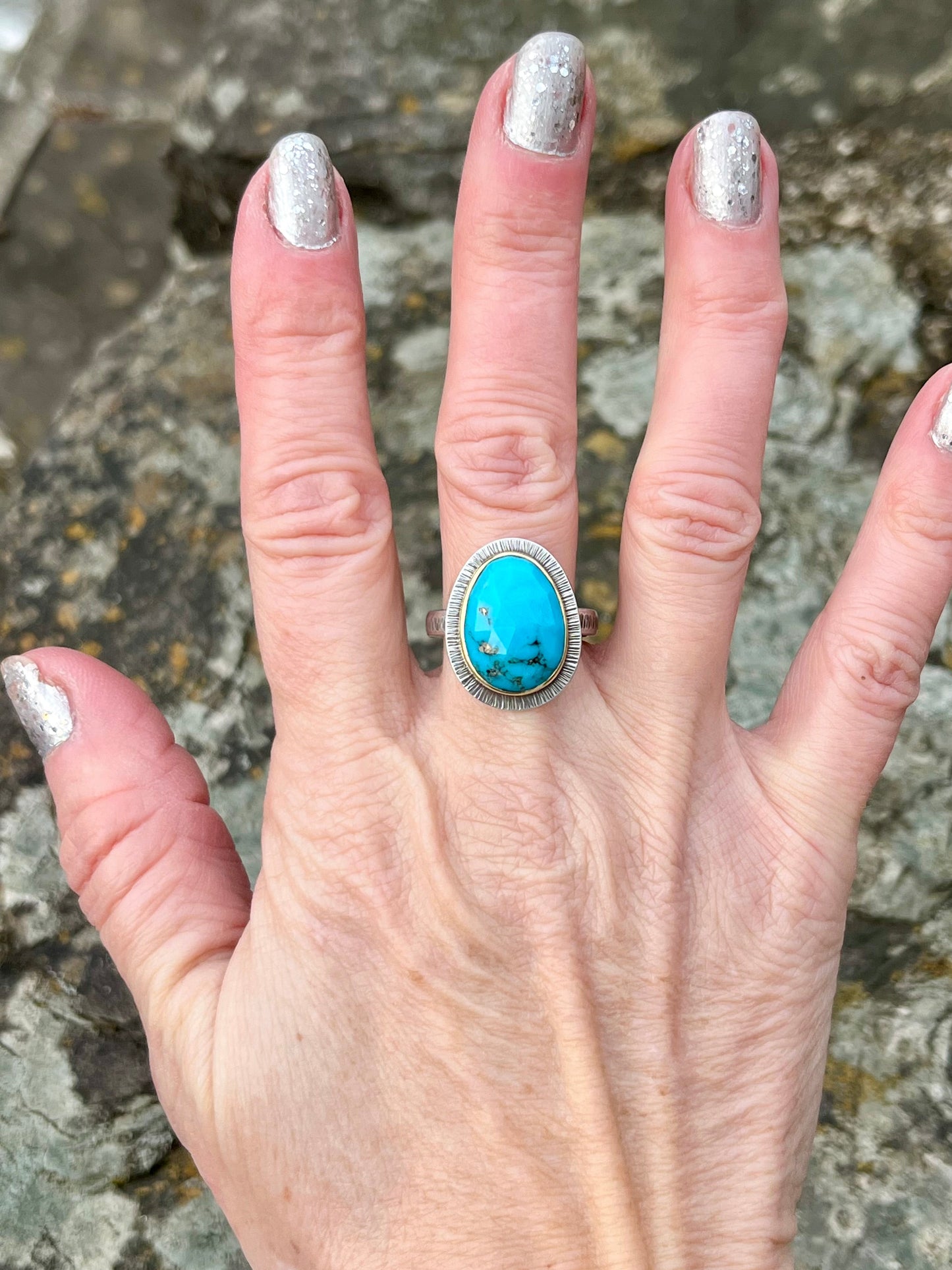 Faceted Morenci Turquoise Ring