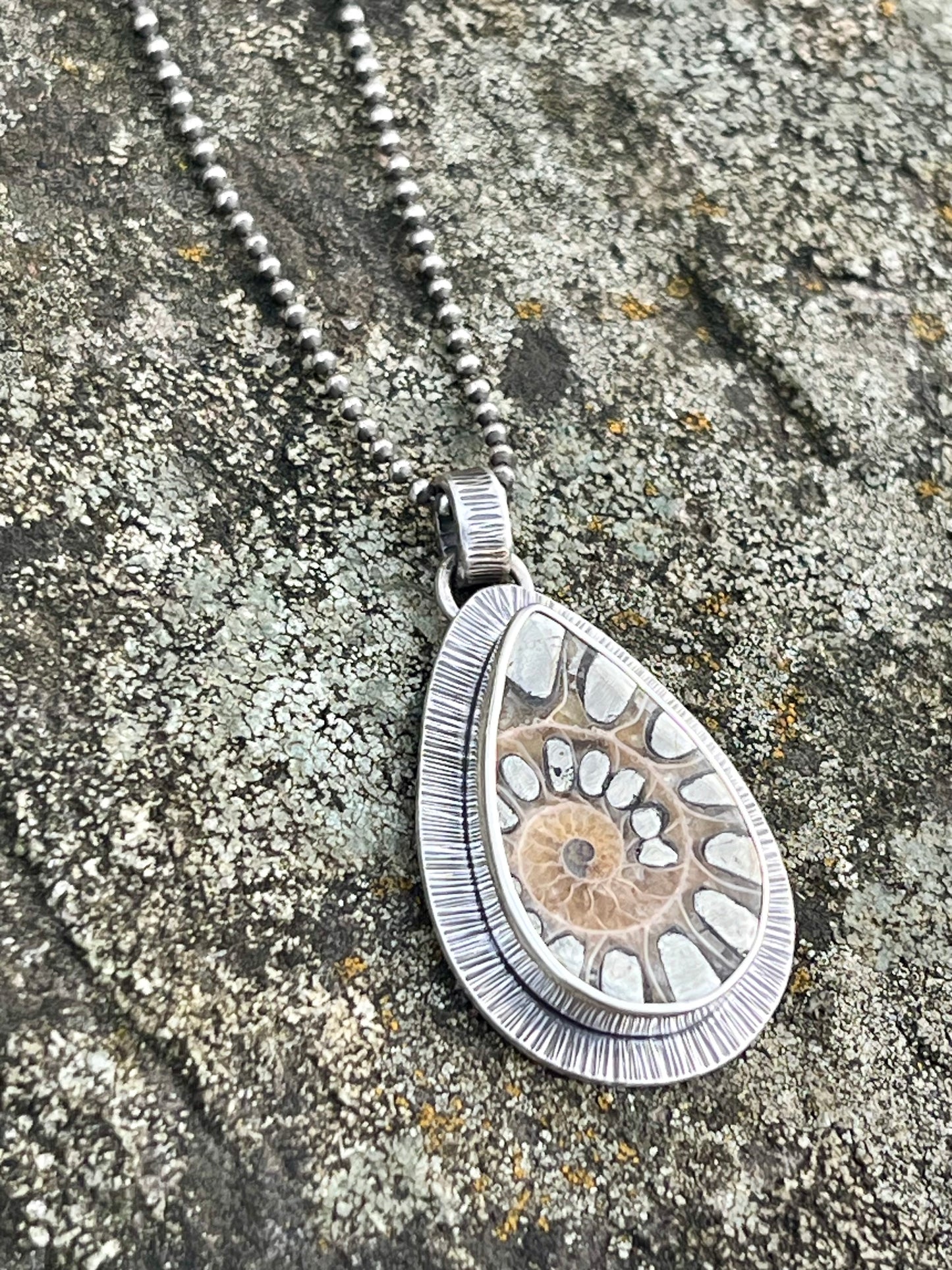 Ammonite Fossil with Pyrite Inlay Necklace