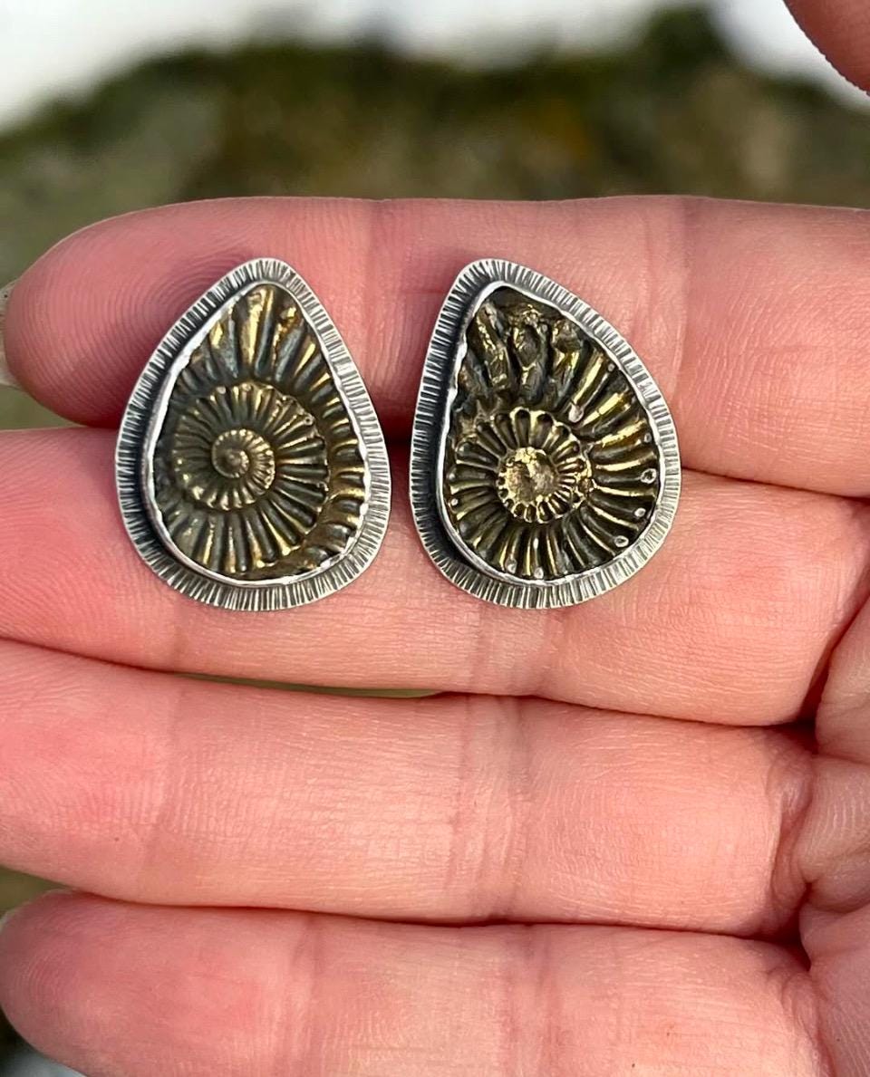 Pyritized Ammonite Negative Earrings