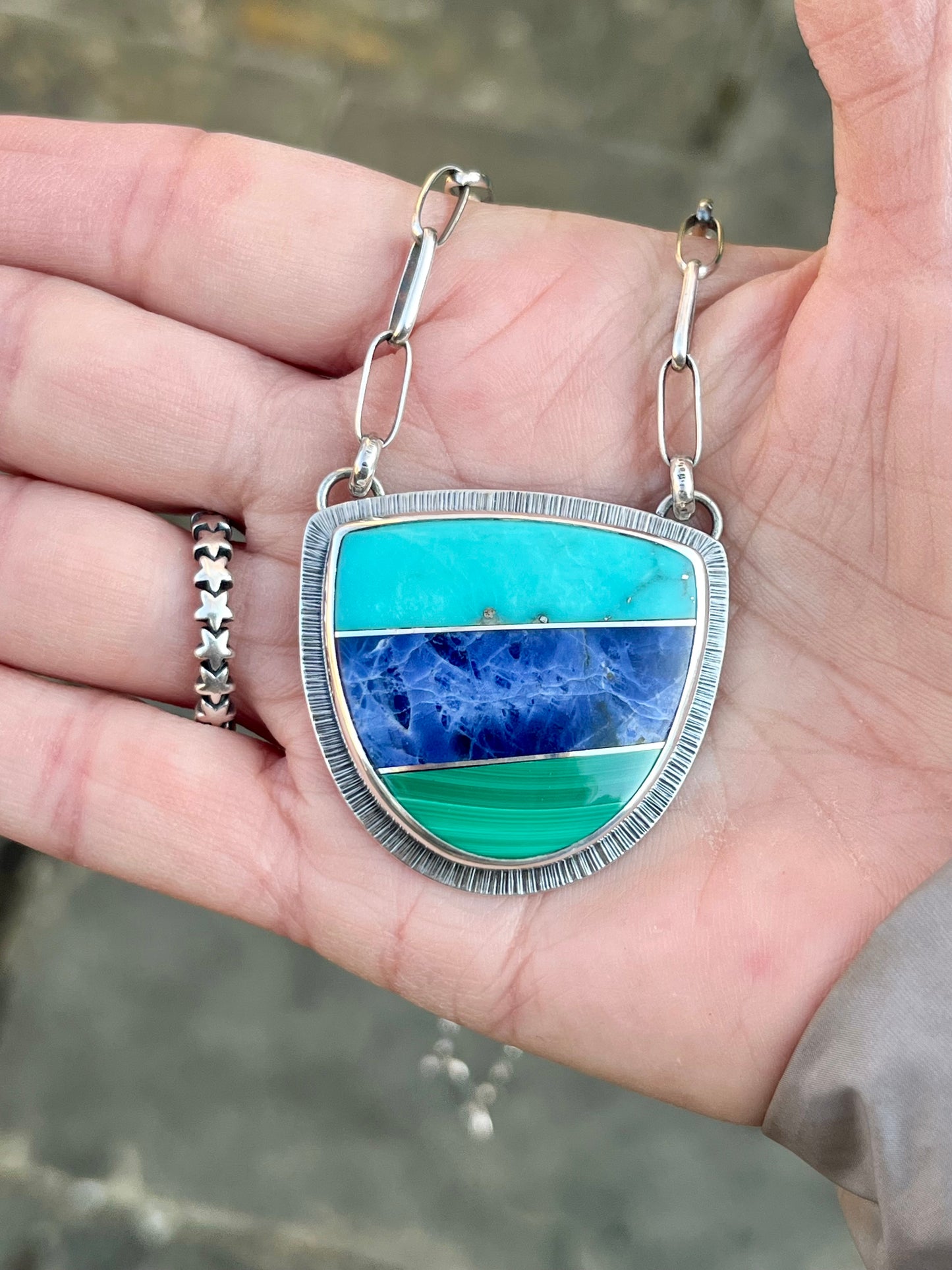 Intarsia Necklace with Handmade Chain