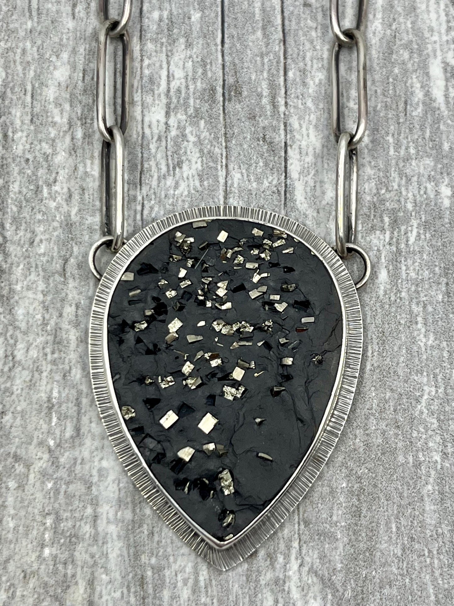 Pyrite Drusy in Slate Necklace