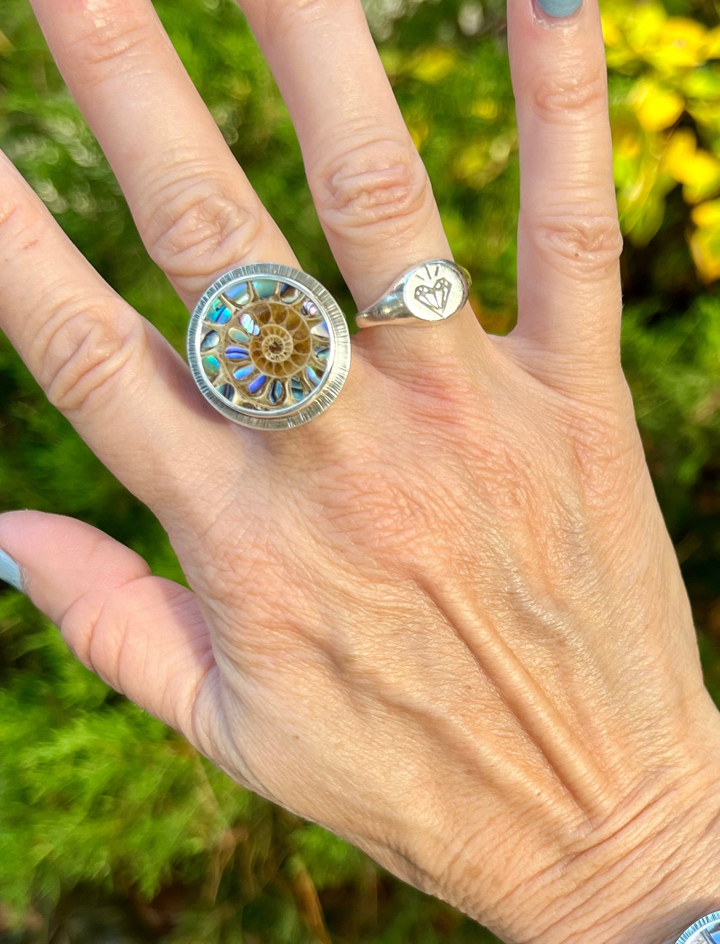 Ammonite with Abalone Inlay Ring