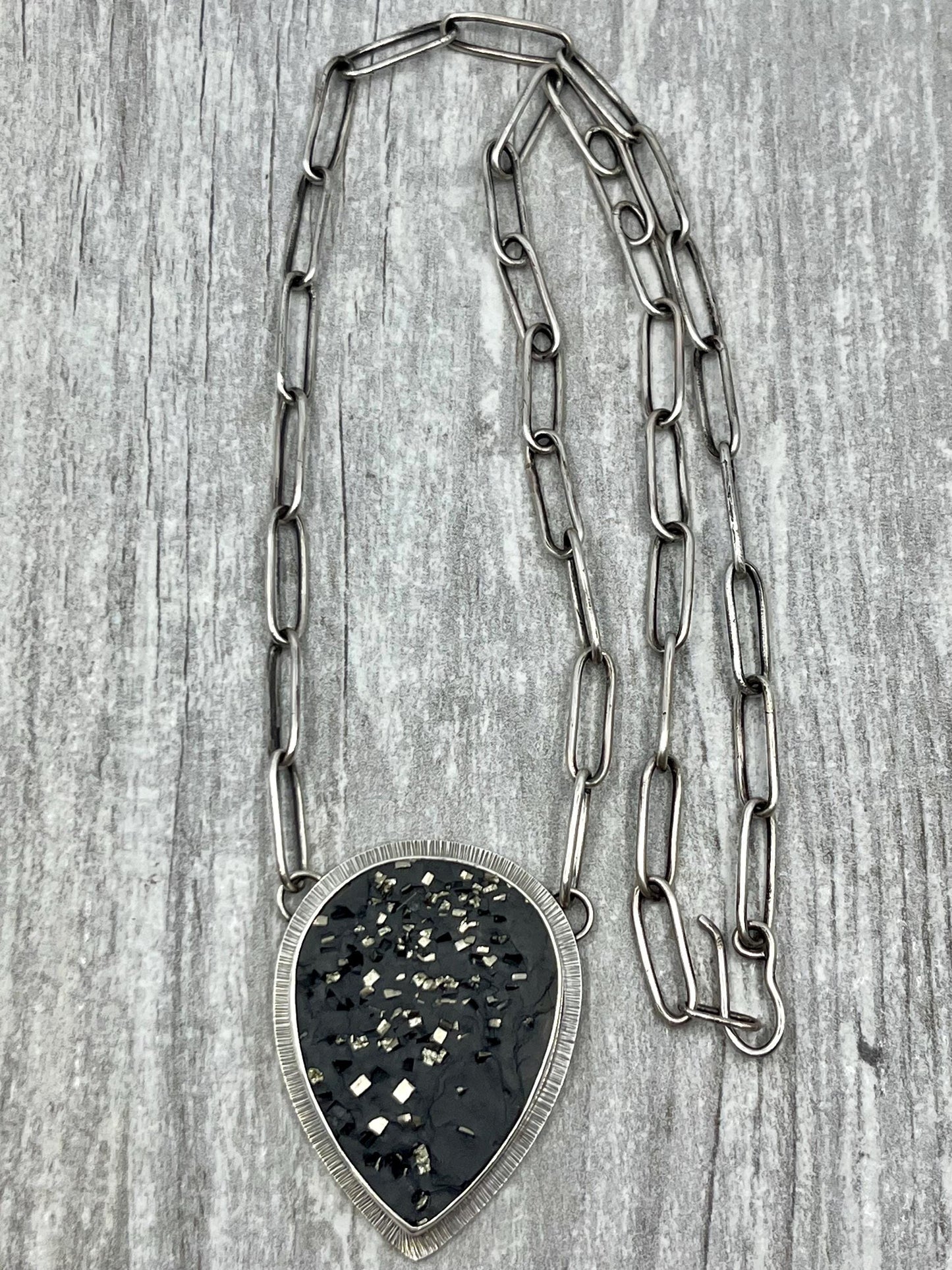 Pyrite Drusy in Slate Necklace