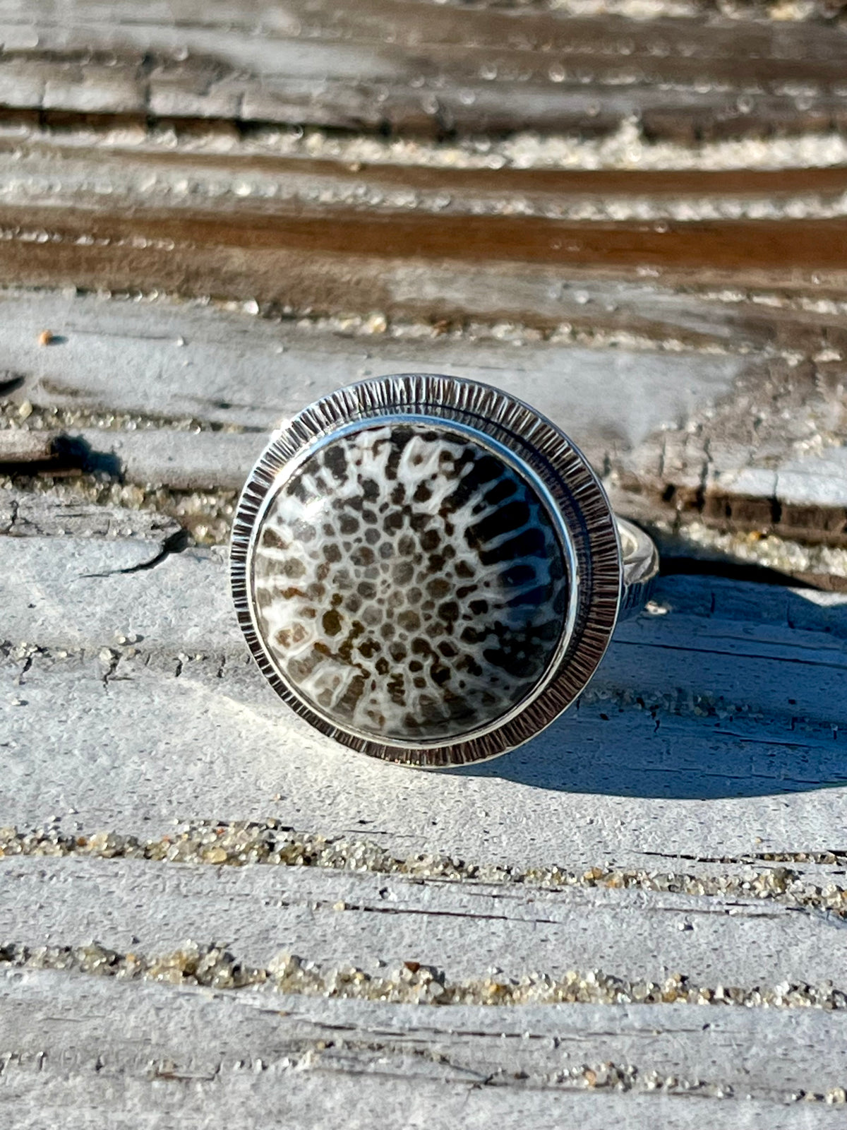 Black Fossil Coral Ring