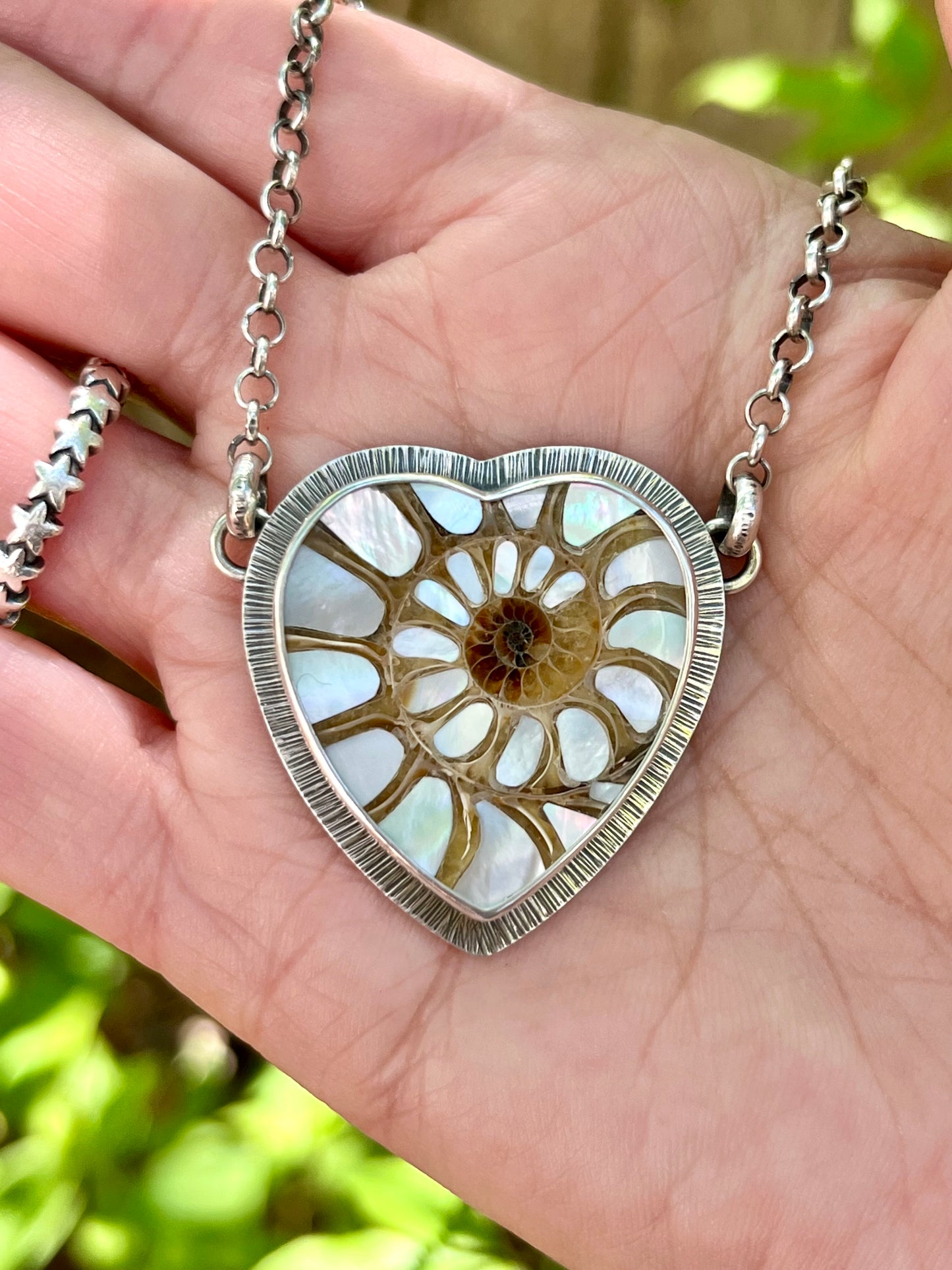 Ammonite Heart with Mother of Pearl Inlay Necklace