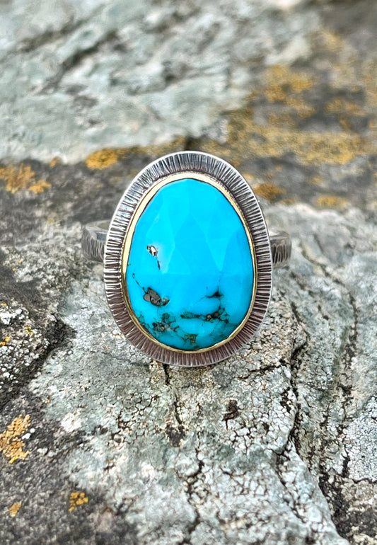 Faceted Morenci Turquoise Ring