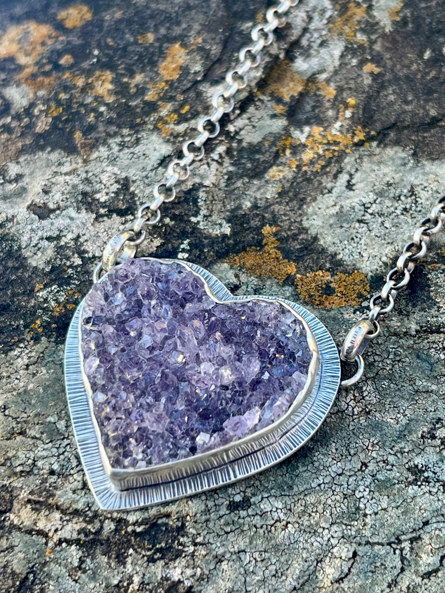 Amethyst Drusy Heart Necklace