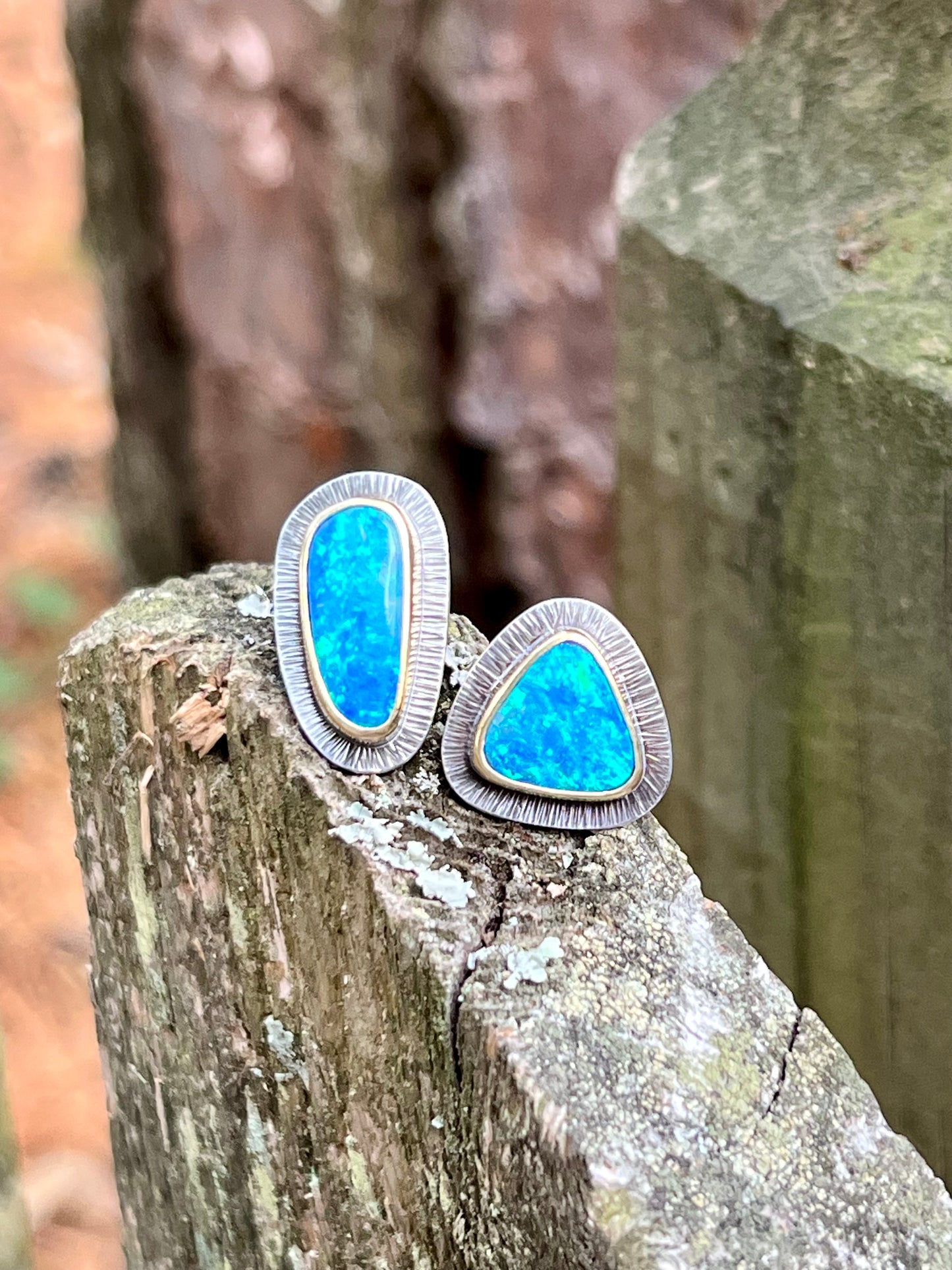 Australian Lightning Ridge Opal Mismatched Earrings