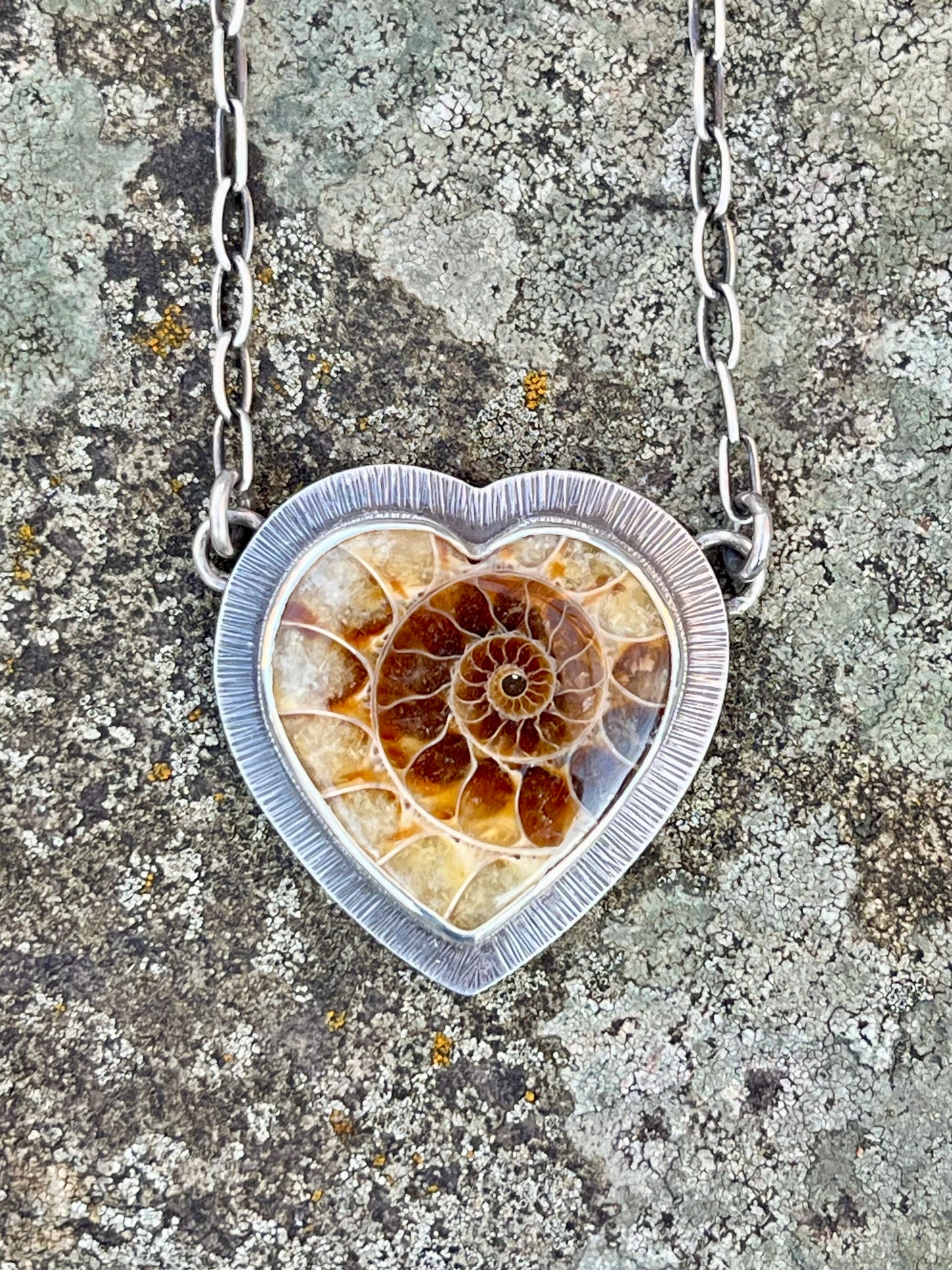 Ammonite Fossil Heart Necklace