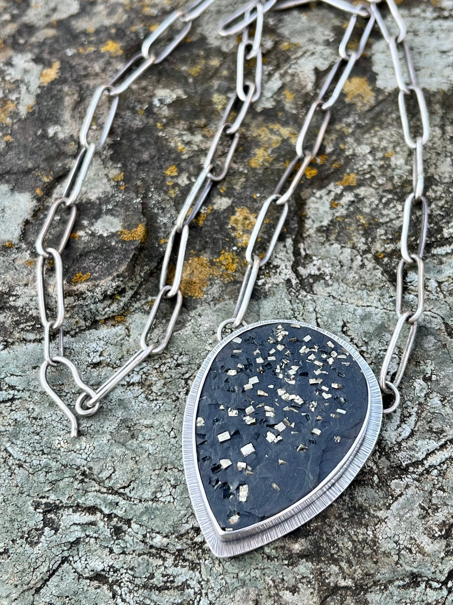 Pyrite Drusy in Slate Necklace