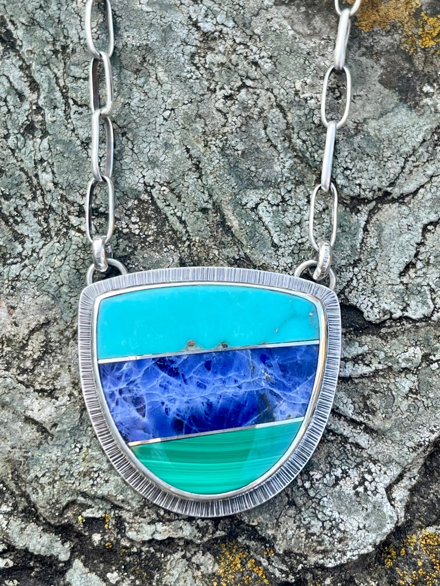 Intarsia Necklace with Handmade Chain