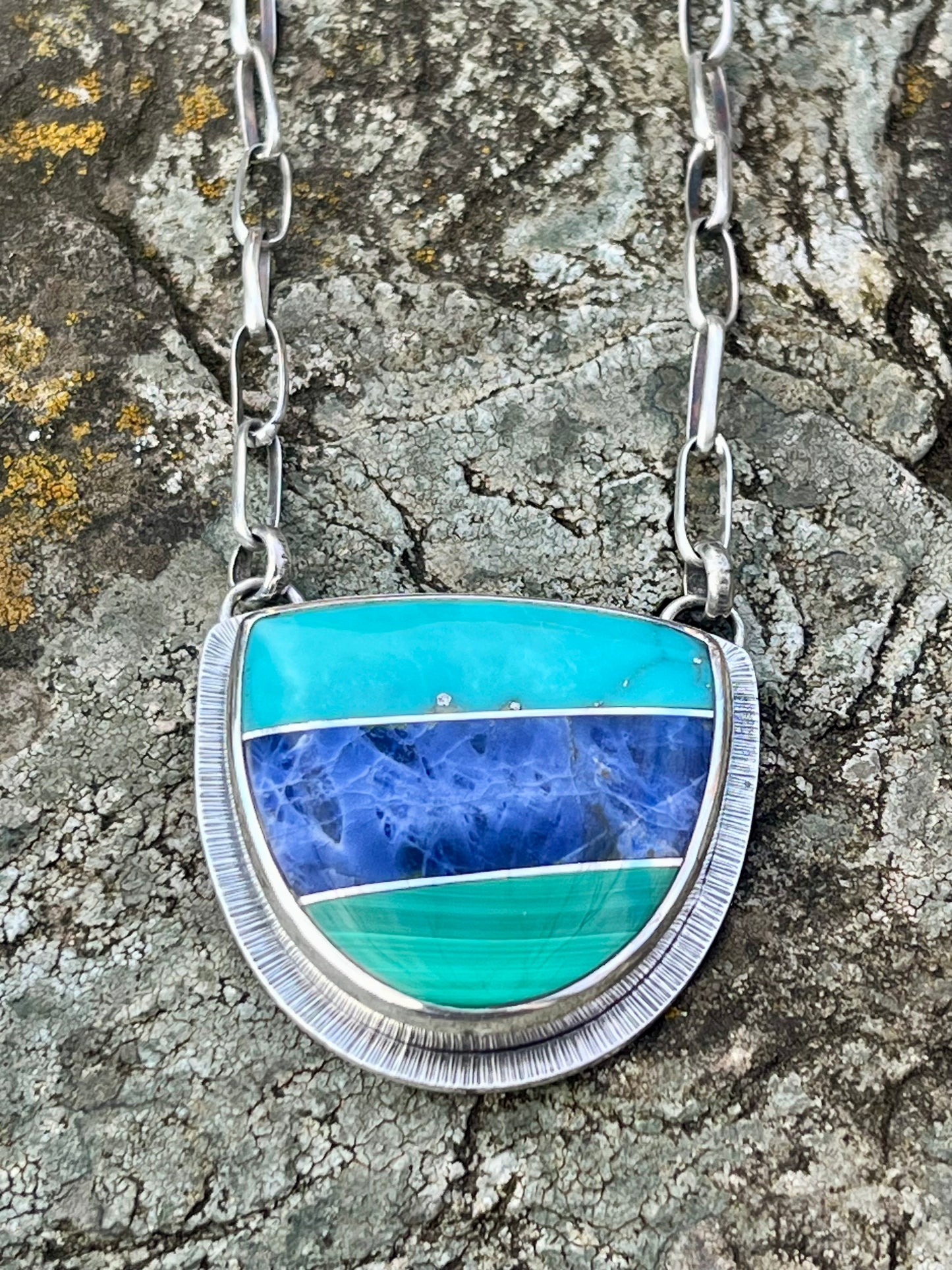 Intarsia Necklace with Handmade Chain