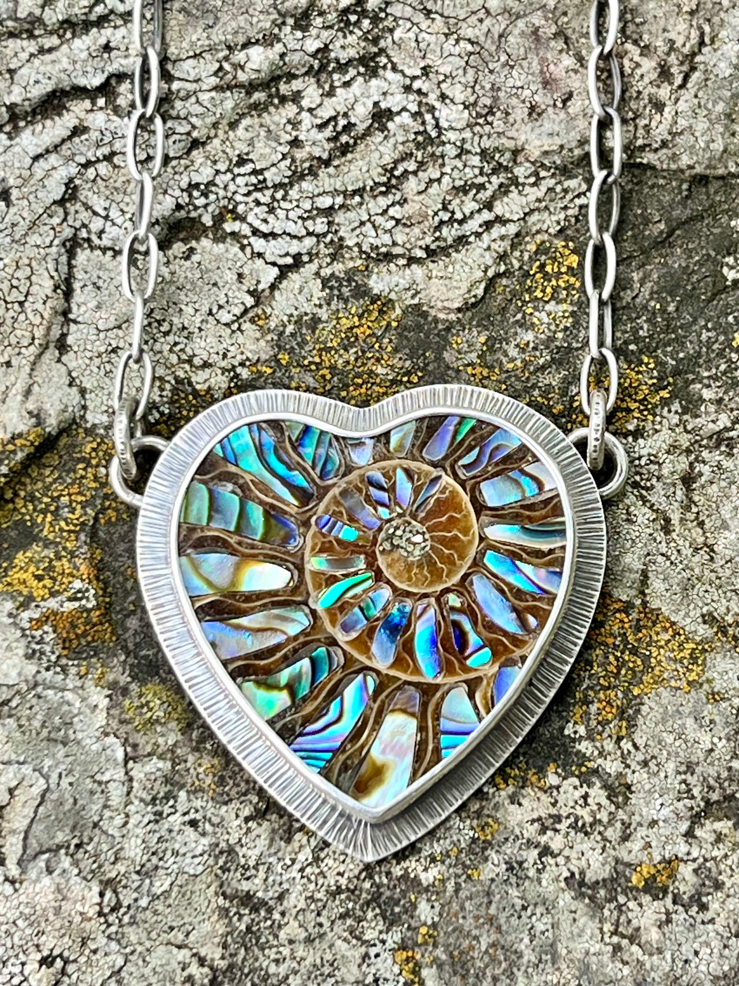 Ammonite Heart with Abalone Inlay Necklace