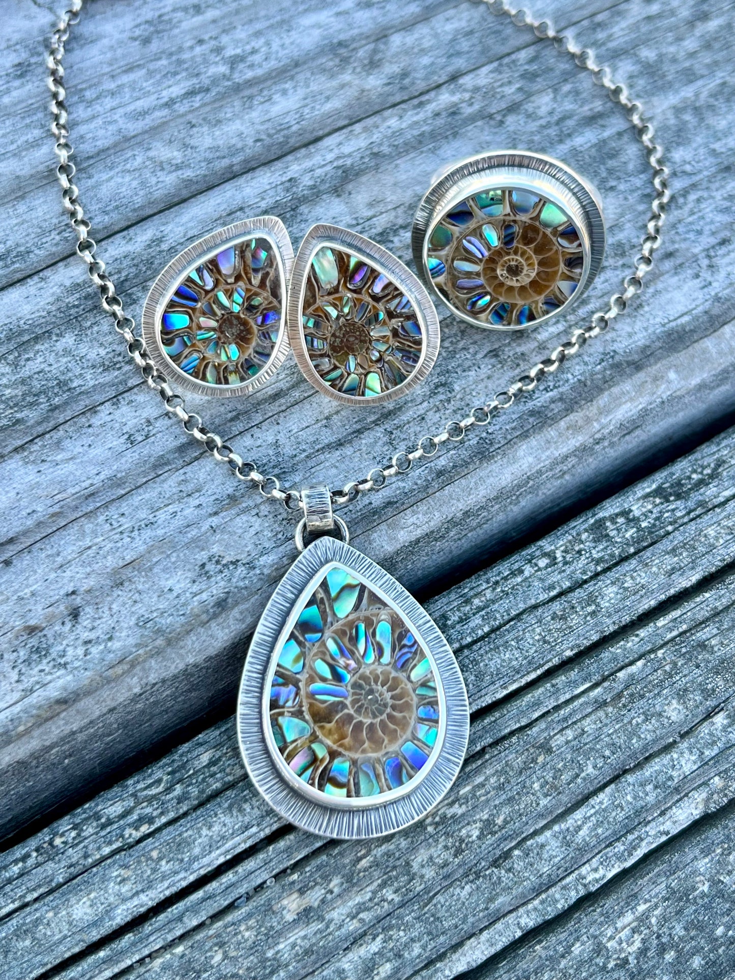 Ammonite with Abalone Inlay Necklace