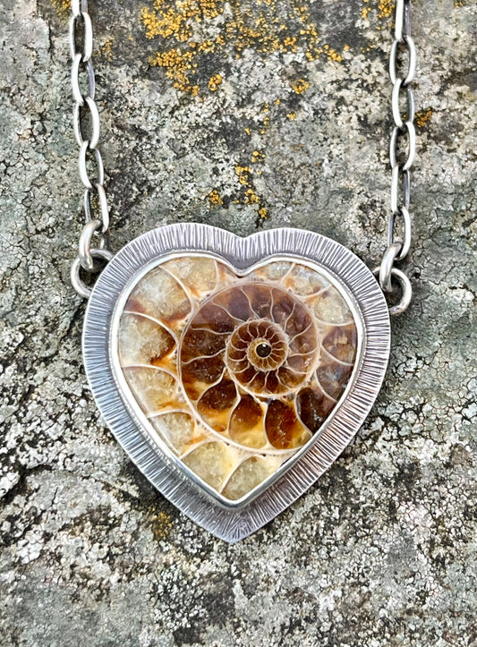 Ammonite Fossil Heart Necklace