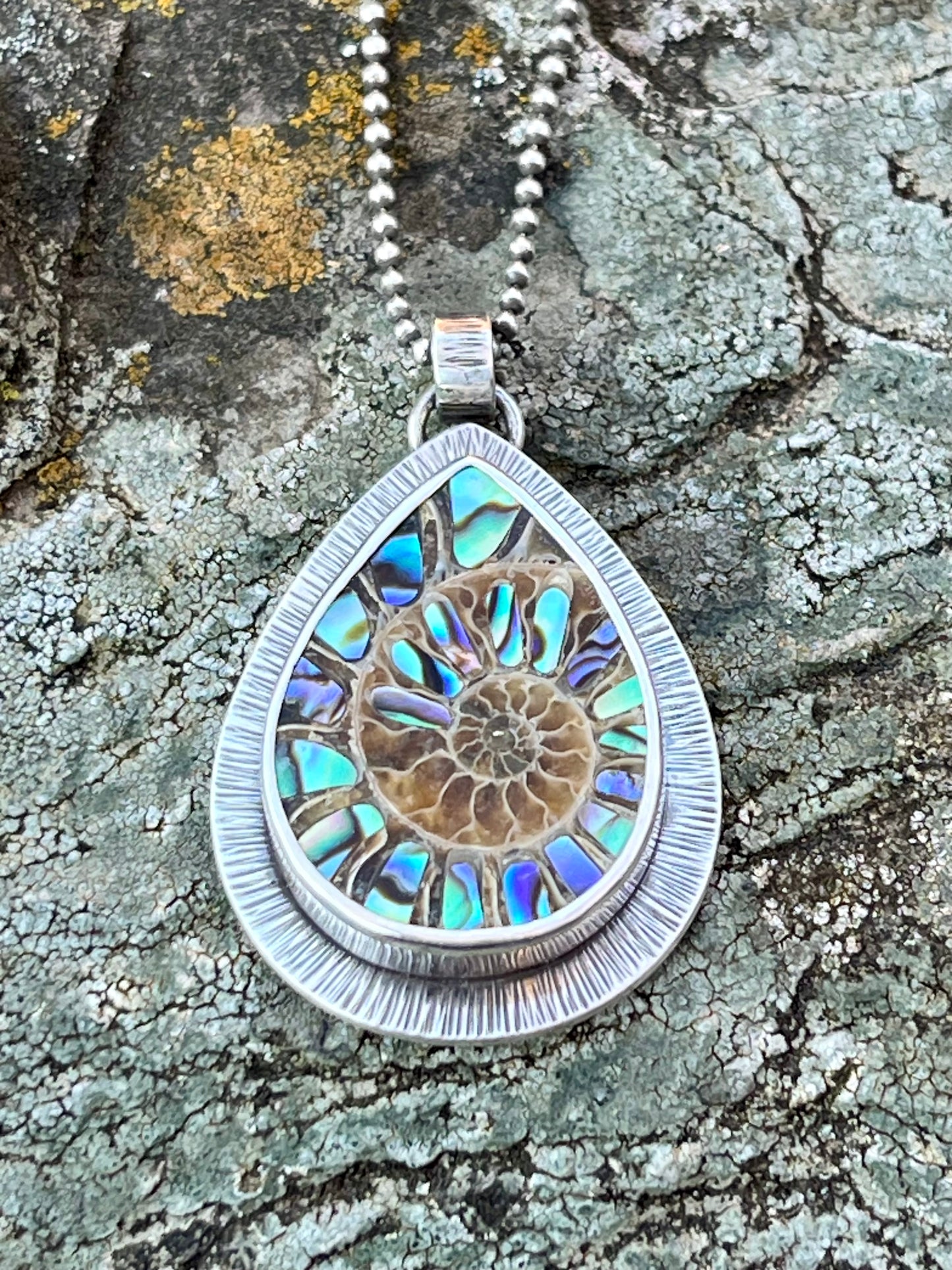 Ammonite with Abalone Inlay Necklace