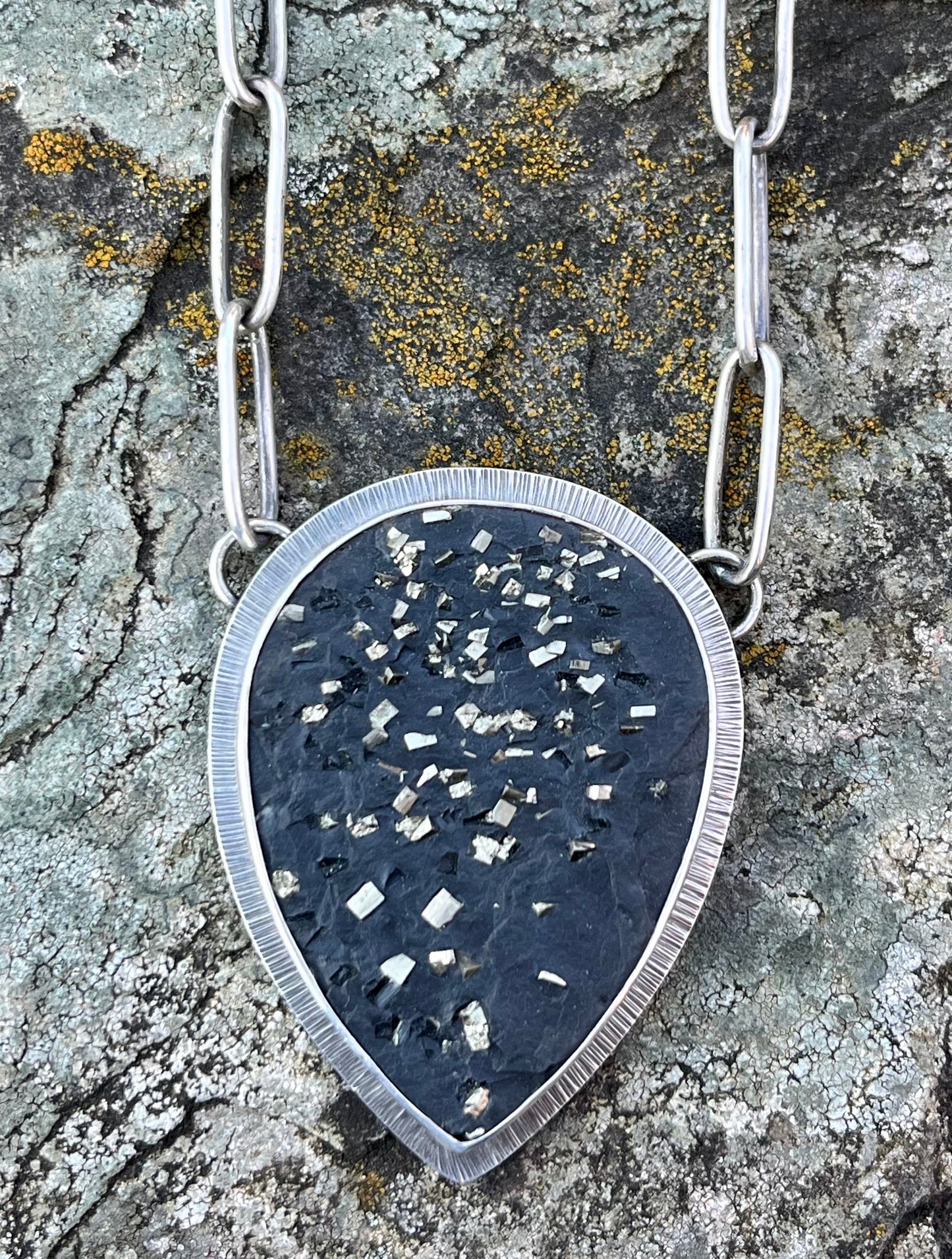 Pyrite Drusy in Slate Necklace