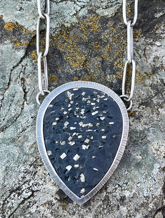 Pyrite Drusy in Slate Necklace