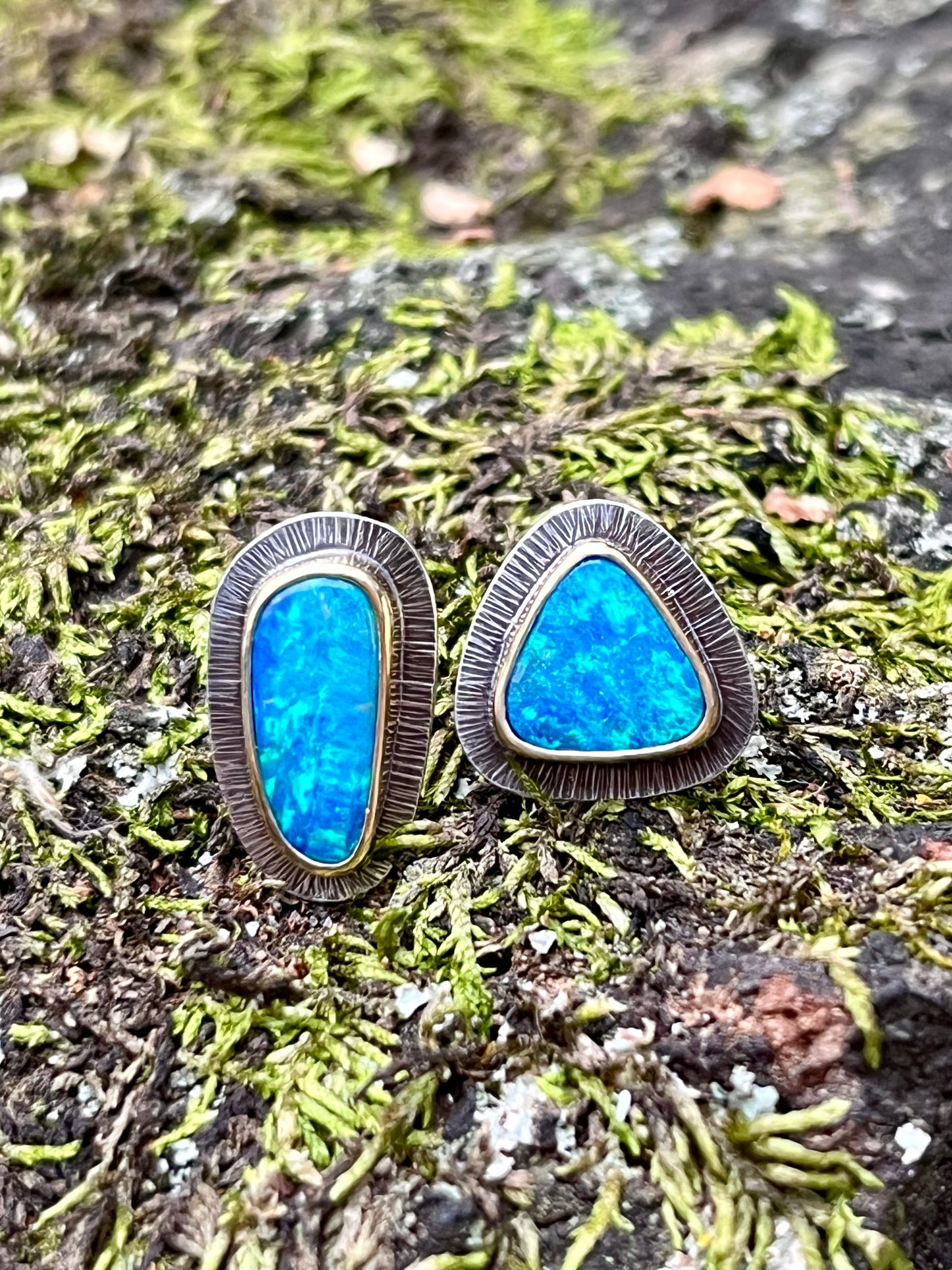 Australian Lightning Ridge Opal Mismatched Earrings
