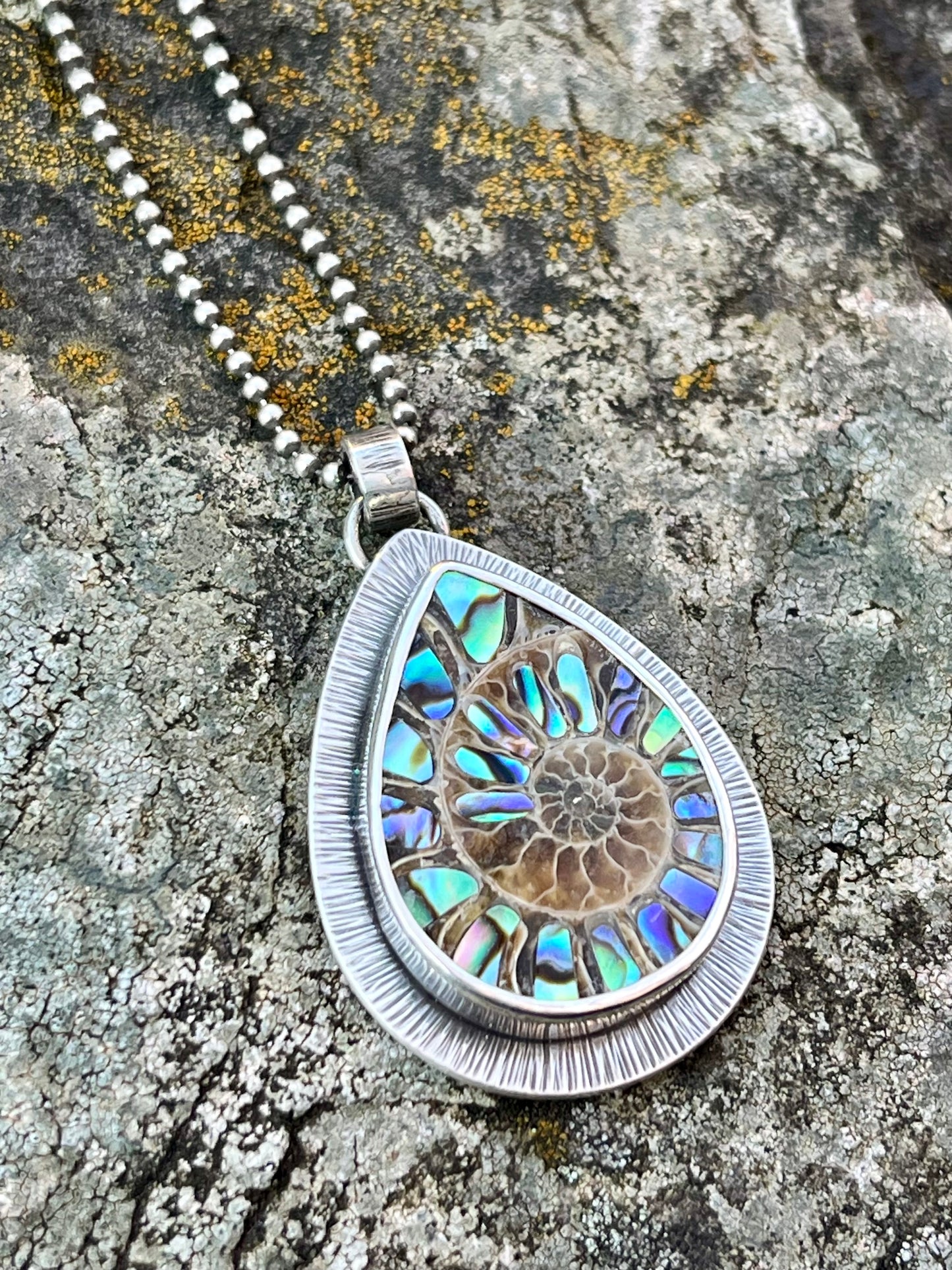 Ammonite with Abalone Inlay Necklace