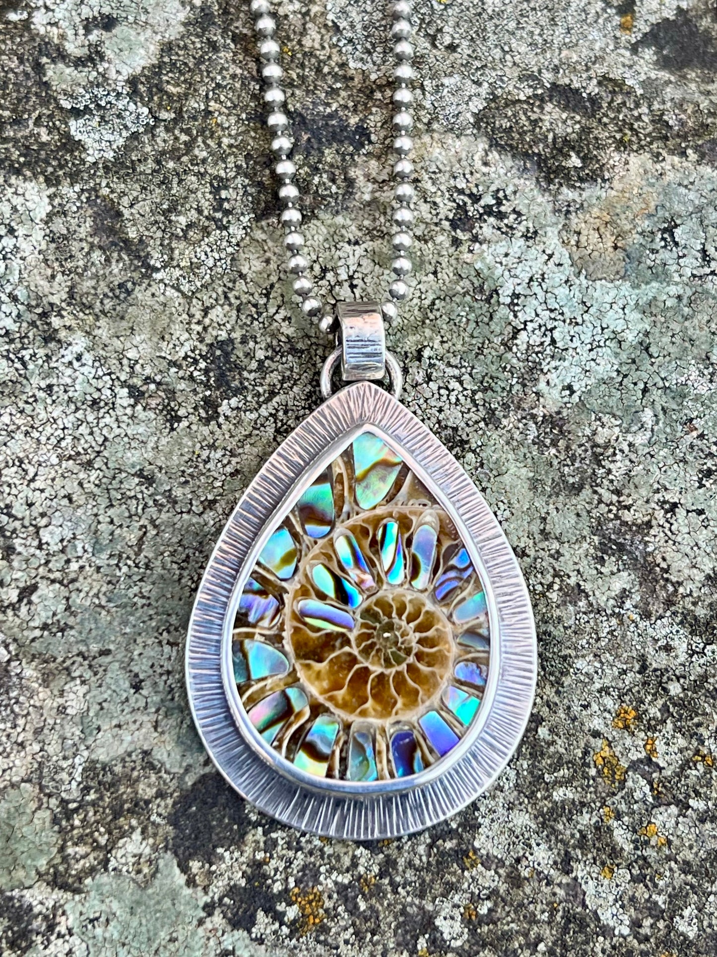 Ammonite with Abalone Inlay Necklace