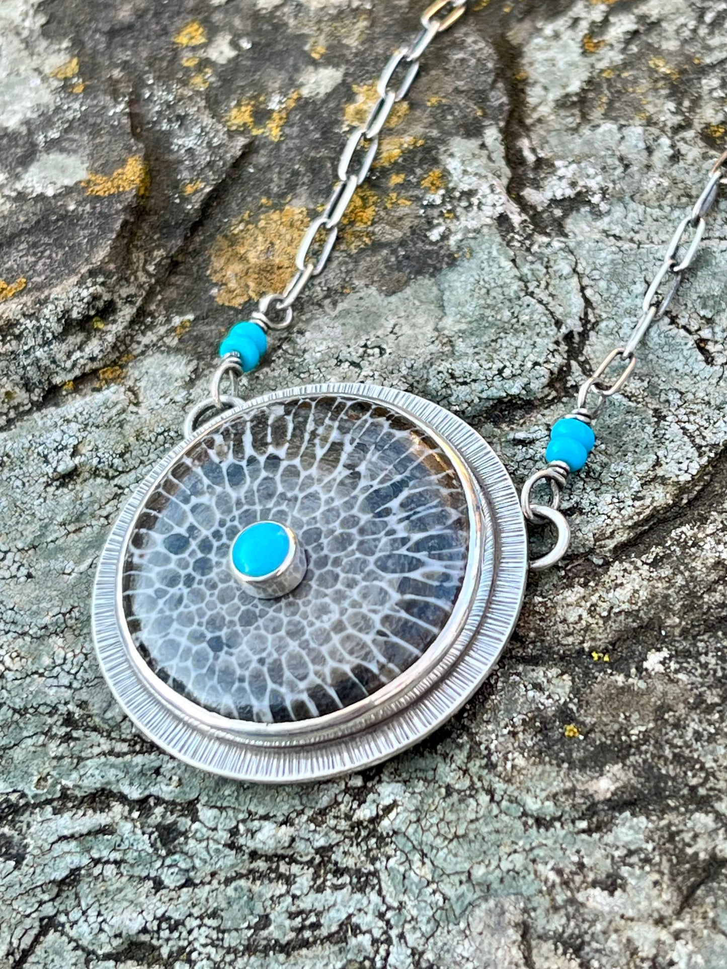 Fossil Black Coral with Sleeping Beauty Turquoise Necklace