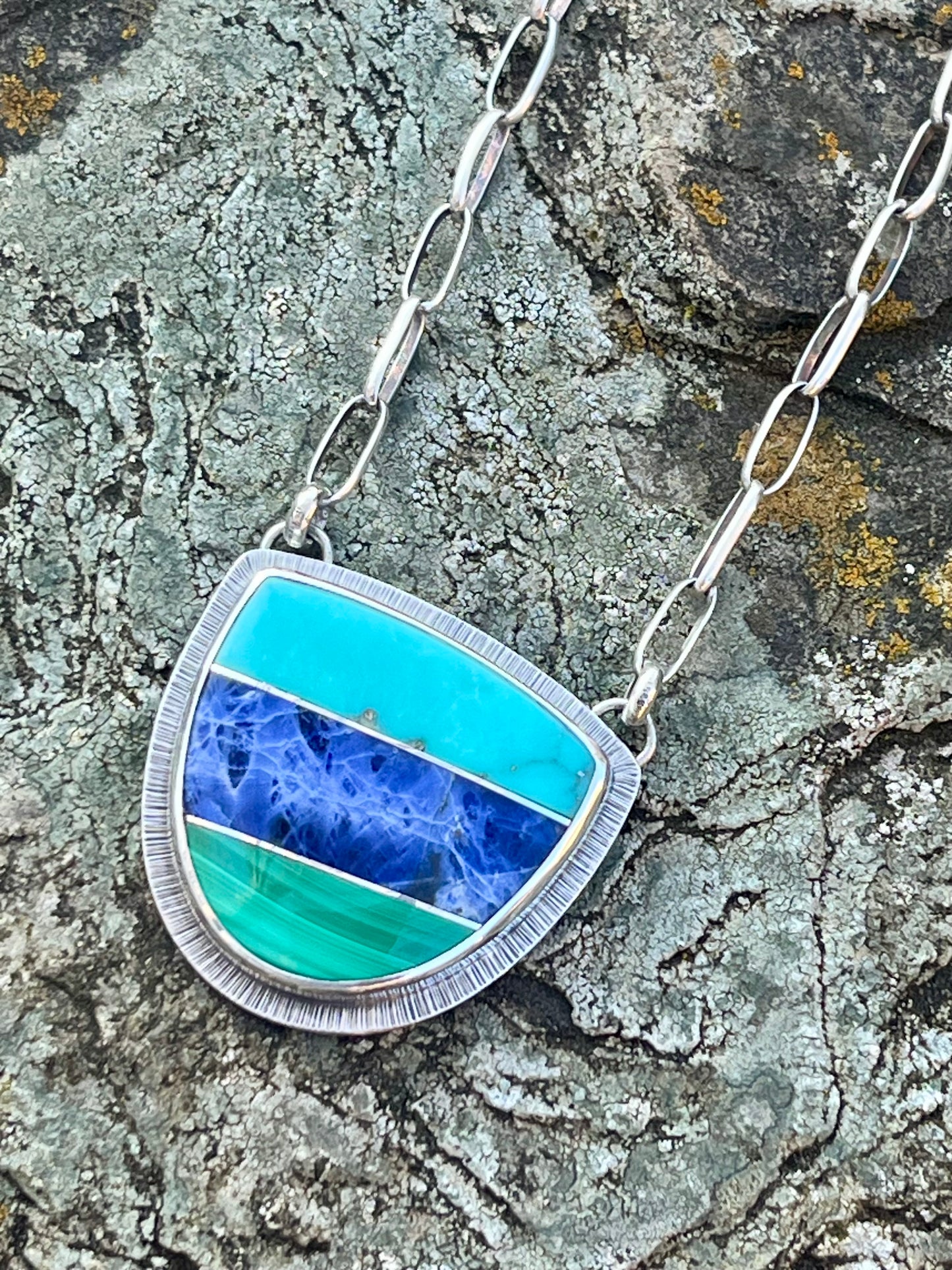 Intarsia Necklace with Handmade Chain