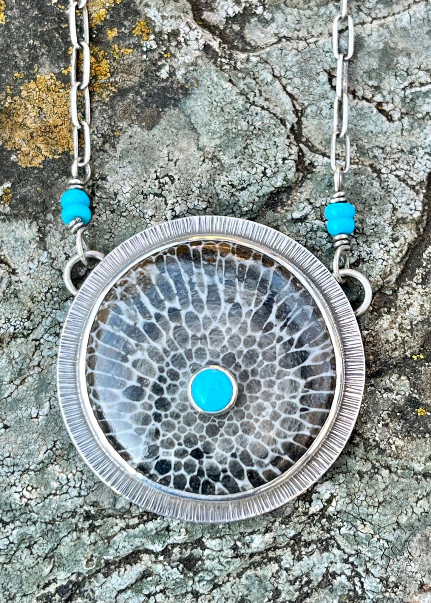 Fossil Black Coral with Sleeping Beauty Turquoise Necklace