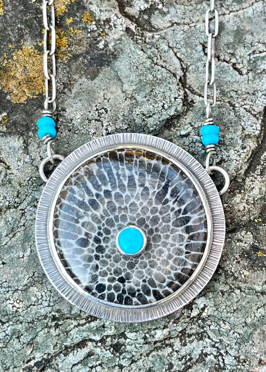 Fossil Black Coral with Sleeping Beauty Turquoise Necklace