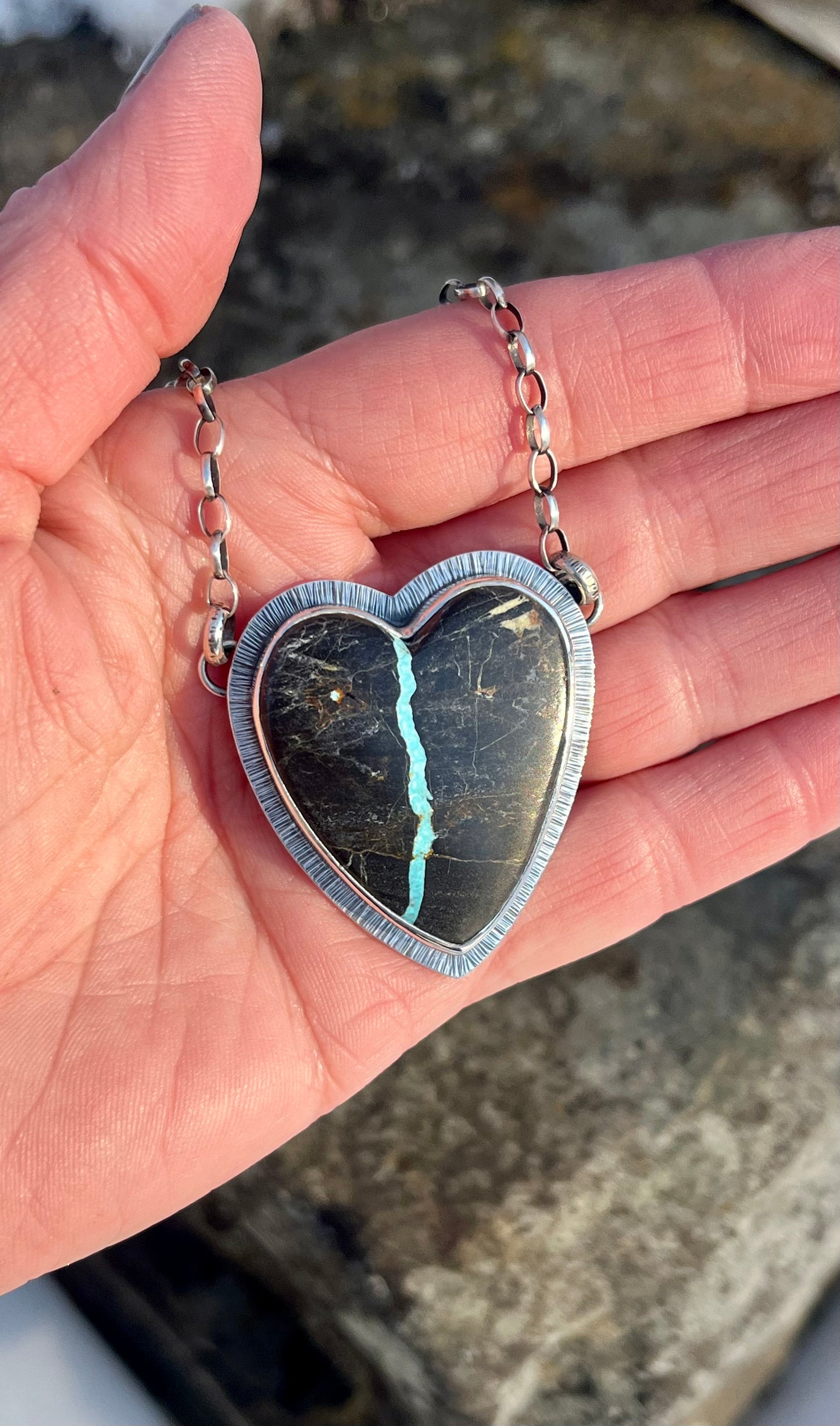 Viking Ribbon Turquoise Heart Necklace